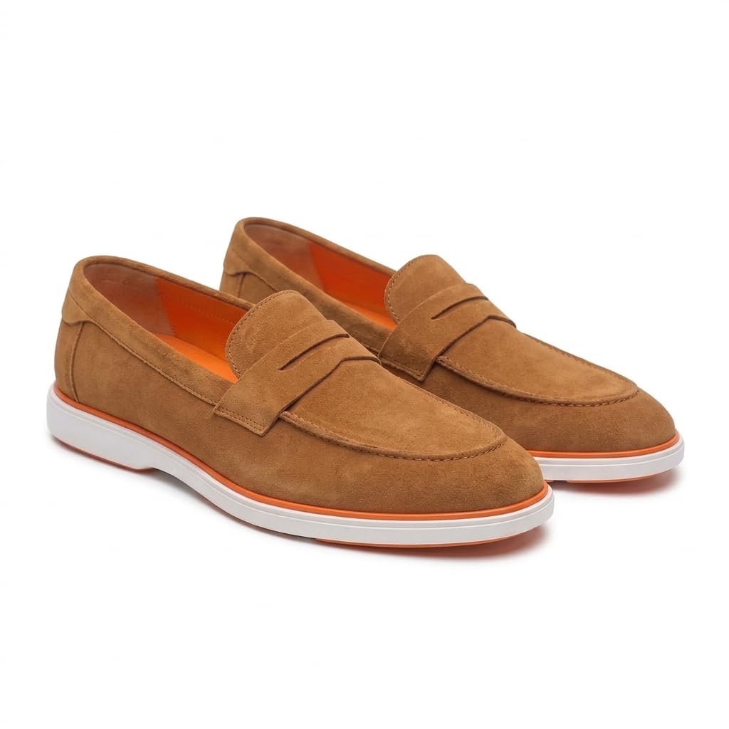 HAYES LONDON Italian Suede Leather Loafers for Men | Casual Slip-On Shoes | Breathable & Lightweight Summer Wear | Comfortable Walking Shoes