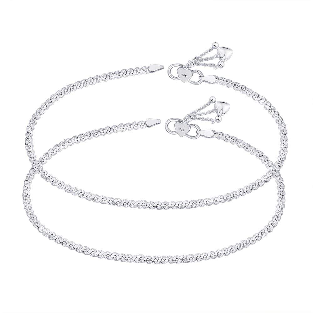 TRUESILVER ACPL 925 Sterling Silver Anklets for Women & Girls | BIS Hallmarked Elegant Modern Anklet Jewelry for Wedding Anniversary Birthday (Pair)
