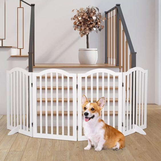 Wooden Freestanding Pet Room Divider for Kids’ Safety | Pet Safety Barrier | Indoor Pet Puppy Safety Fence | Dogs Room Partition for Kids and Dogs (Large Size) (White, 4 Panel)
