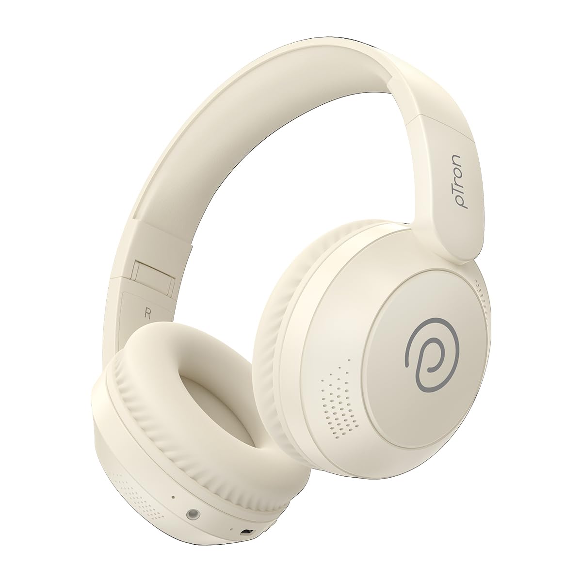 pTron Studio Evo 70hrs Playtime Wireless Over Ear Headphones w/HD Mic, Dual Device Pairing, Low-Latency Game/Movie/Music Modes, Punchy Bass, BT5.3, Voice Assistant & Type-C Fast Charging (Beige)