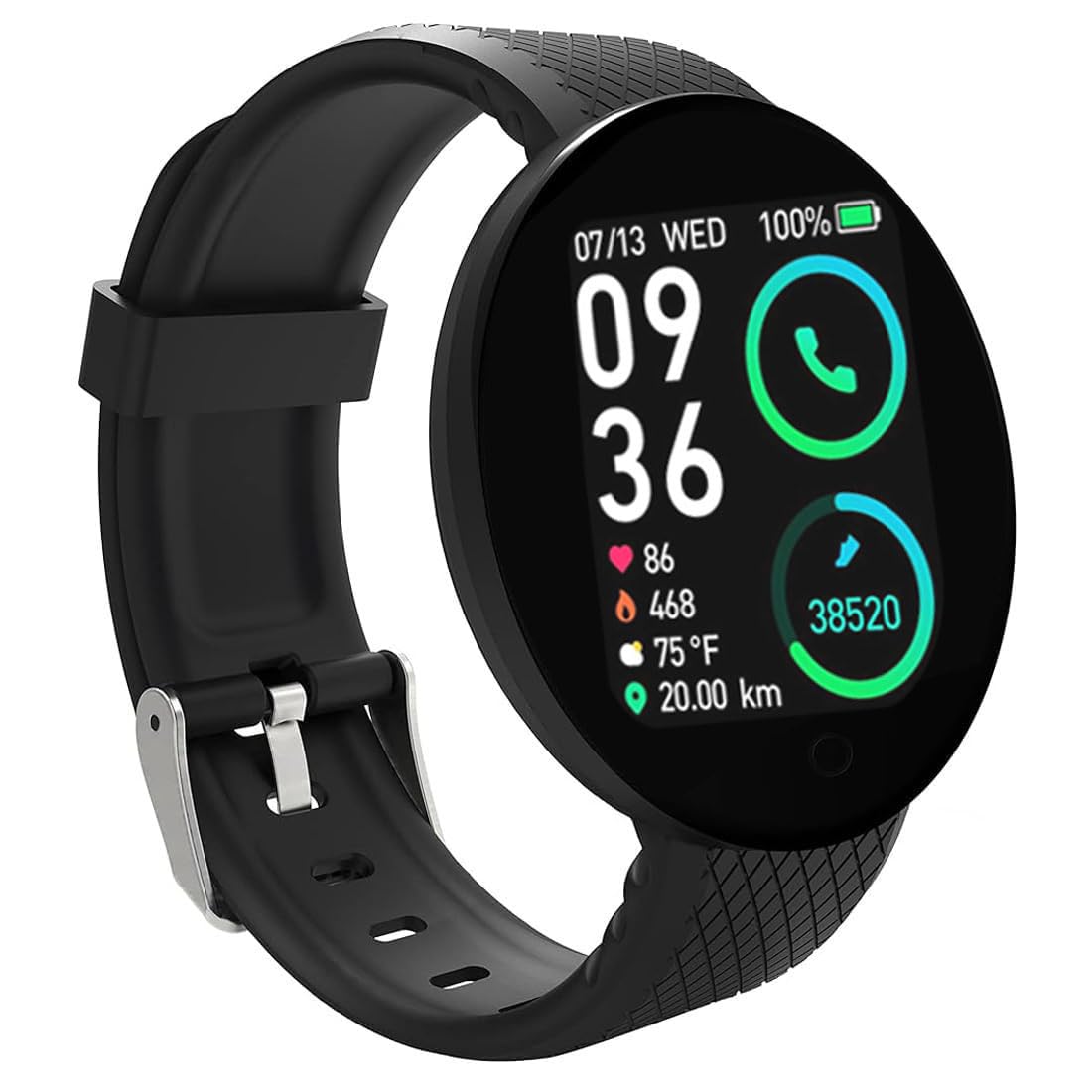 Bouncefit M I D18 Round Fitness Band Smart Watch for Men, Women, Boys, Girls, Kids – Single Touch Interface, Water Resistant, Workout Modes, Quick Charge Sports Smartwatch – Black (KK)
