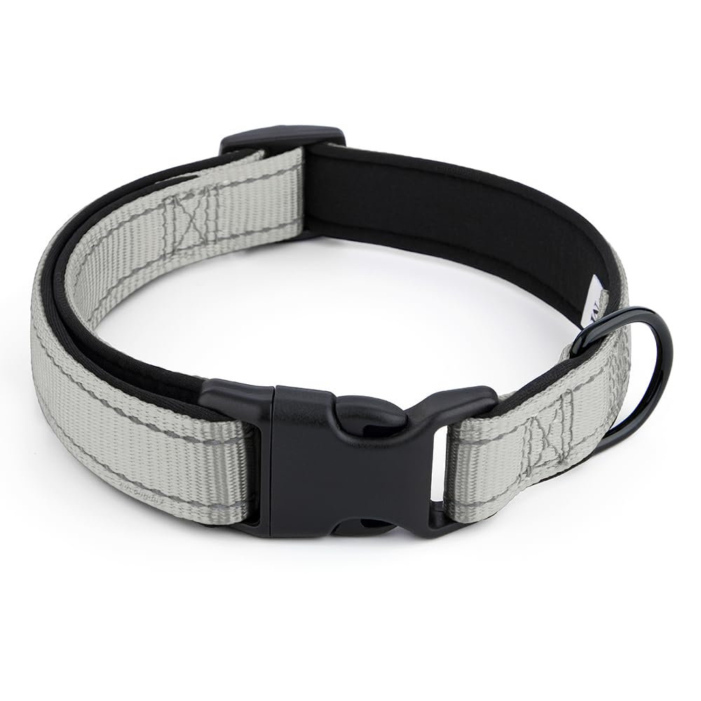 Reflective Nylon Dog Collar – Stylish, Durable, and Built for Safety – Grey – M