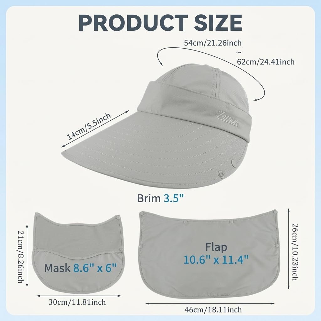 GUSTAVE® Unisex Summer Hats with Detachable Flaps, Sun Hats for Women, Sun Protection Cap for Women, for Gardening, Beach, Boating, Fishing