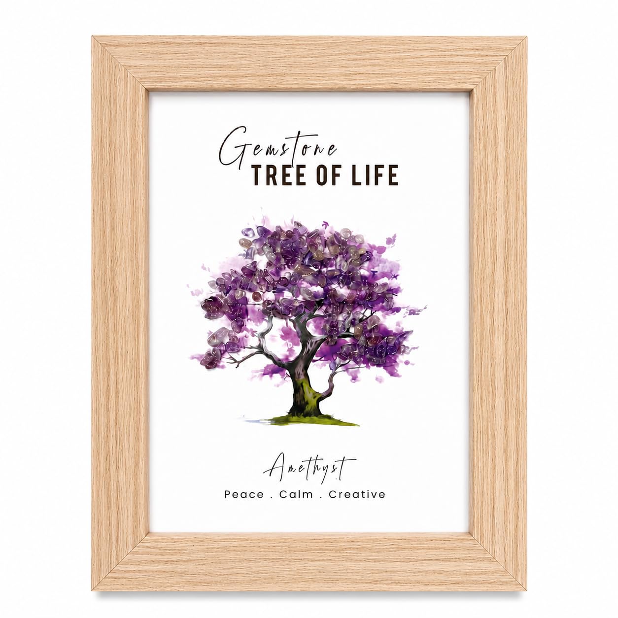 EverMineCrystal Amethyst Tree of Life Frame for Home Décor | Crystal Tree Wall Art in Wooden Frame | Spiritual & Meditation Room Decoration | Handmade Gemstone Artwork | Gift for Housewarming, Birthday & Anniversary