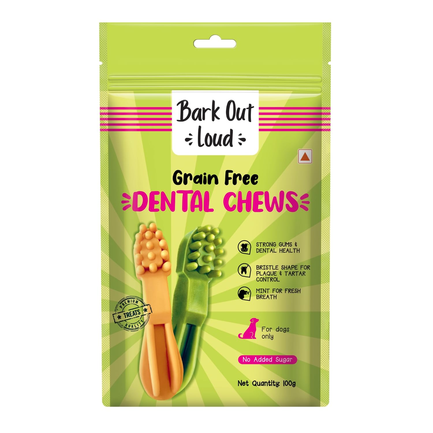 BARK OUT LOUD – Dental Treats | Brush Shape Dog Chews | Removes Plaque/Tartar | Fresh Smell | Oral Care Gluten Free| Chicken Dog Treats (100 GMS)