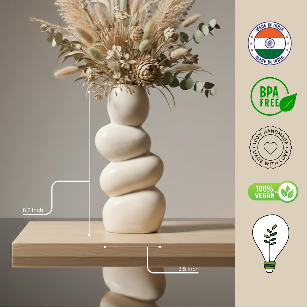 Ceramic Stone Vase for Home Decor Ceramic Vase for Pampas Grass, Abstract Bubble Stacked Pebble Design, Minimalist Ceramic Vases for Flowers (White Pebble)