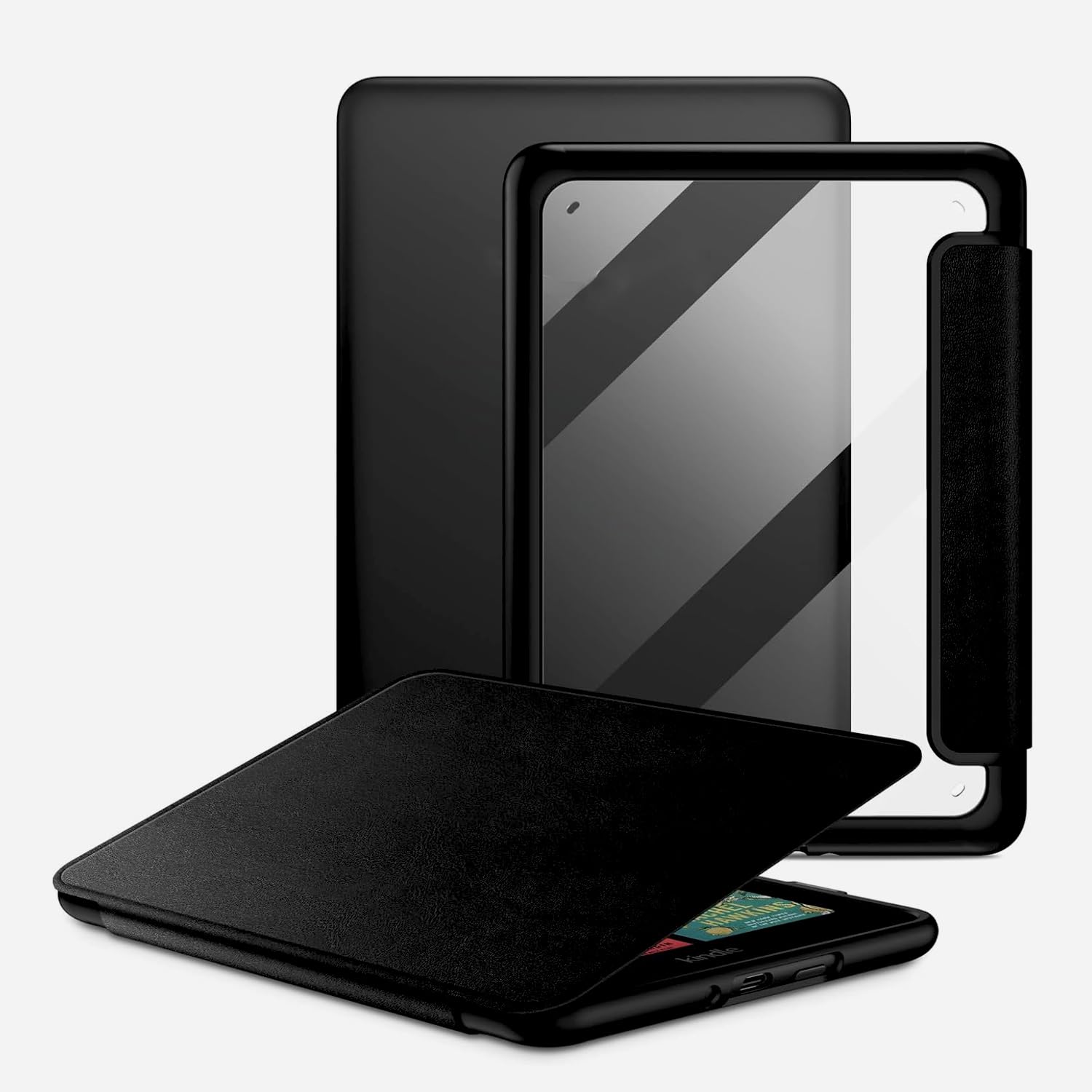MOCA Case for 7 Inch Kindle Paperwhite 12th Gen 2024 and Signature Edition, Slim Shockproof Clear Back Cover, Auto Sleep/Wake Protective Case (Black)