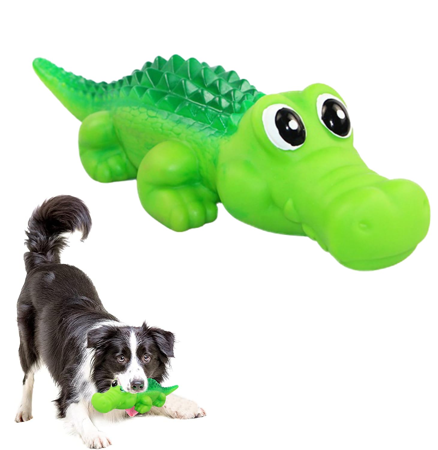 Sage Square Durable Interactive Squeaky Toy for Dogs, Rubber Crocodile Chew Toy with Built-in Squeaker for Fetch, Tug and Dental Play (Random Colour)