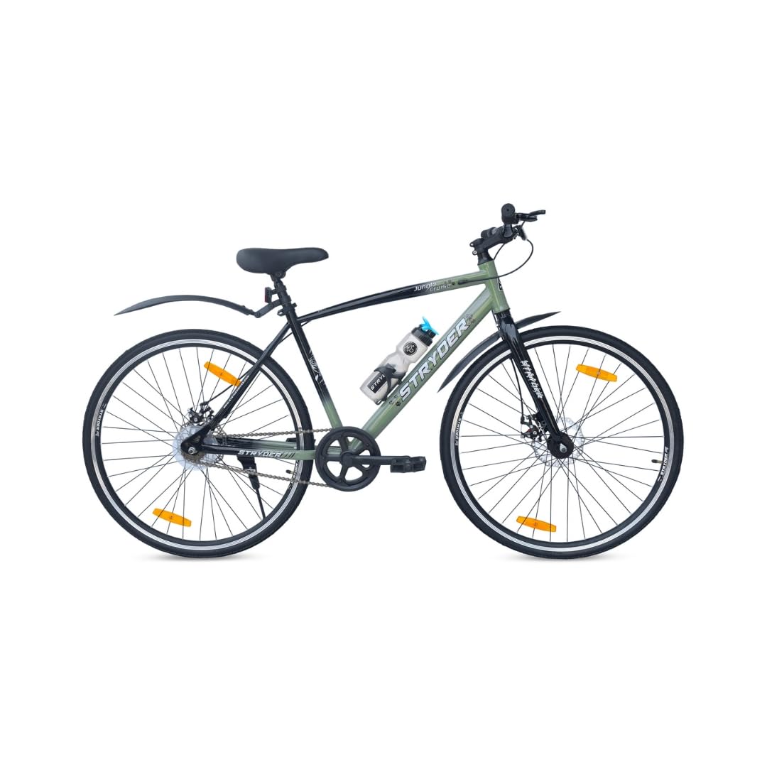 Stryder 700C Jungle Cruise Hybrid City Bike | Dual Disc Brakes | Single Speed | Rigid Fork | TIG Welded Steel Frame | Suitable for Age 12+ (Unisex) | (Sage Green::Black)