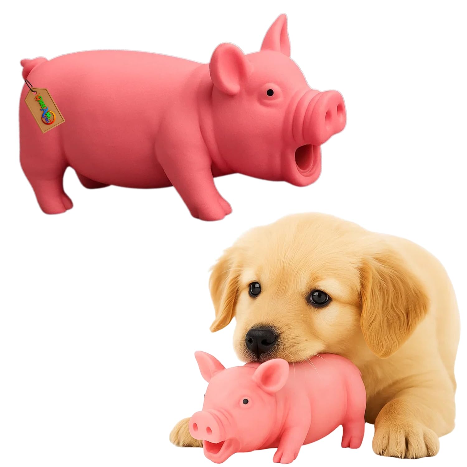 Realistic Pig Squeaky Toy for Dogs | Durable Pet Chew Toy with Built-in Squeaker | Fun Animal-Shaped Rubber Toy for Small, Medium & Large Dogs | Safe Non-Toxic Material forIndoor & Outdoor.