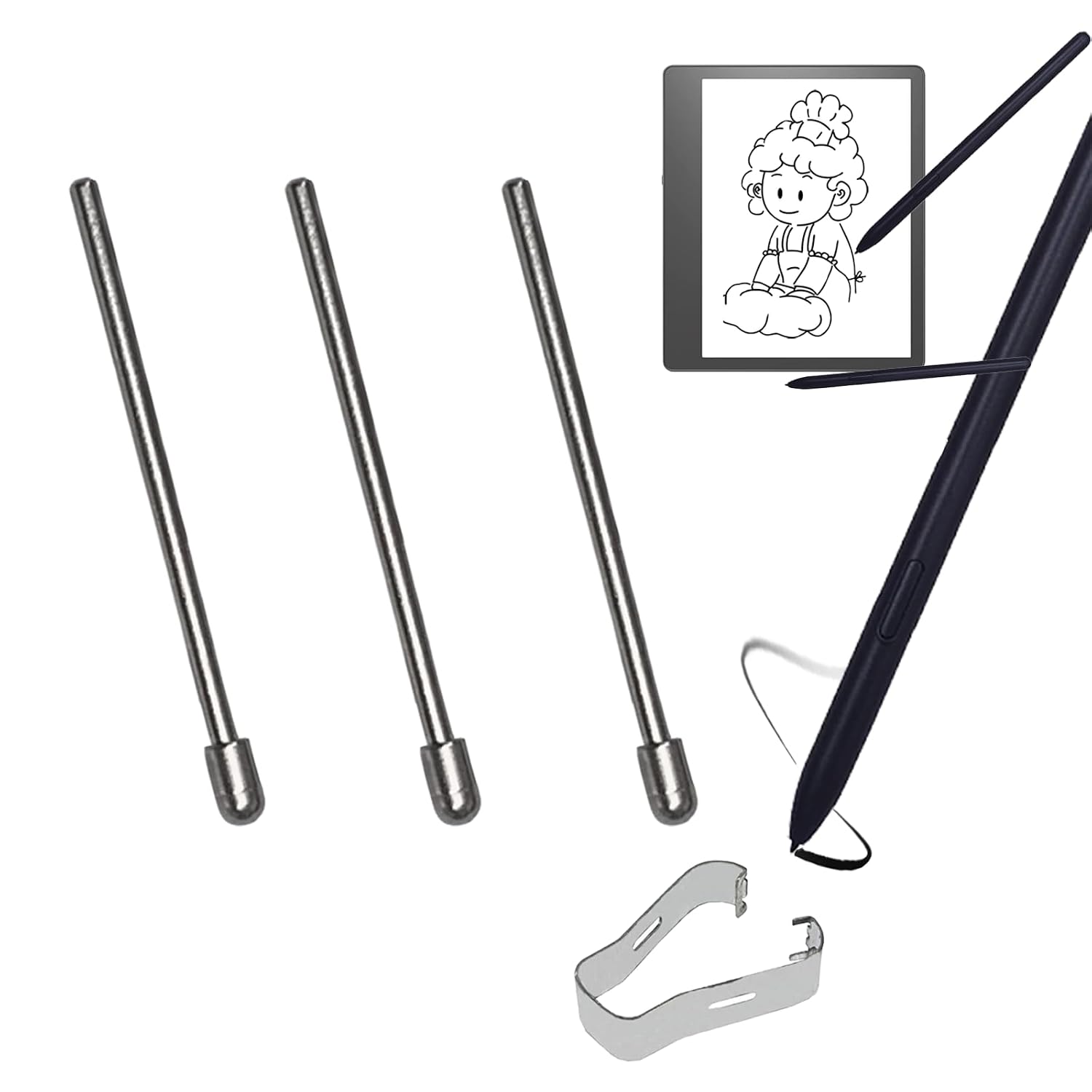 3 Pack Metal Pen Nibs/Tips Replacement for Kindle Scribe Stylus Pen, No Wore Out Metal Kindle Scribe Stylus Pen Nibs/Tips with 1 Tweezer