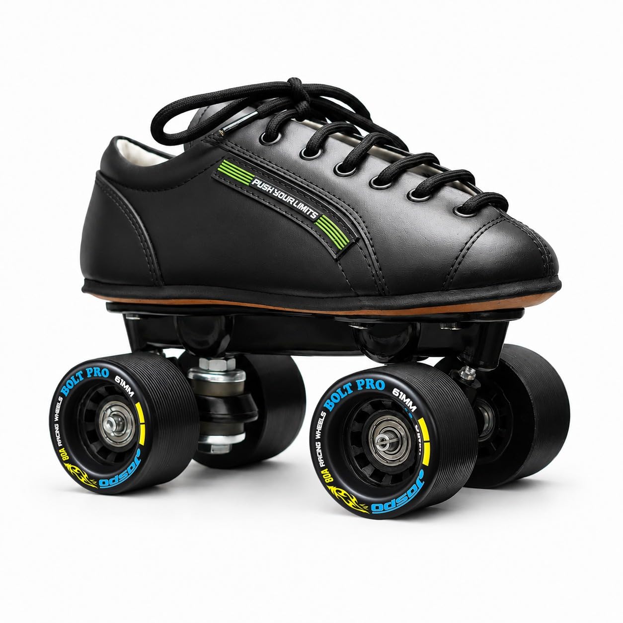 Jaspo Bolt Pro 30 Quad Skates with Rubber Wheels Fixed Body Roller Shoe Skates Approximate for Training & Practice Purpose for Beginners (All Age Group) (Black, 4 UK (Foot Length (24.5 cms)
