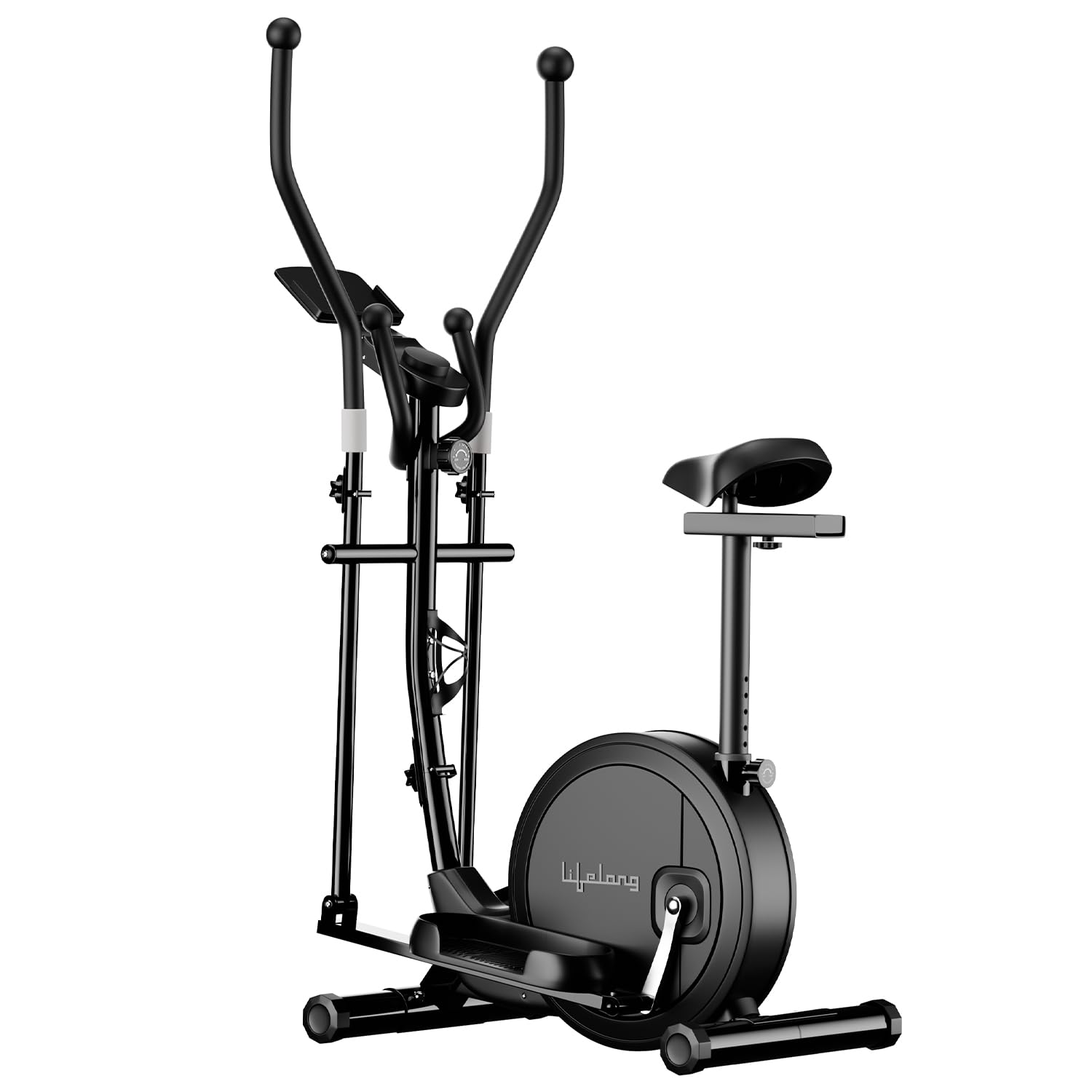 Lifelong Elliptical Cross Trainer Bike for Home Use | Cycling Machine | Exercise Machine with Touch LED Screen Display, Adjustable Seat |6kg Flywheel|Magnetic Adjustable Resistance & iPad Holder-Black