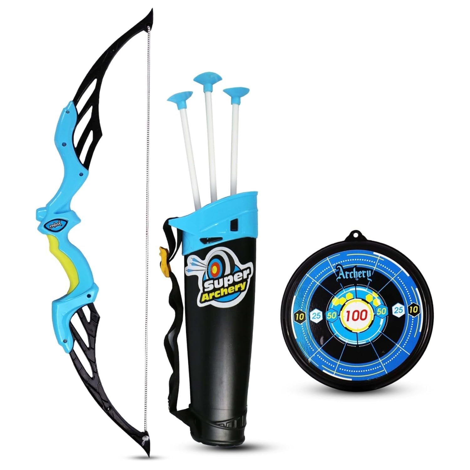 Bow & Arrow Archery Set Outdoor Hunting Adventure Game with Safe 3 Suction Dart Arrows, Target & Quiver Sports Toy Kids 7-12 Years – Blue