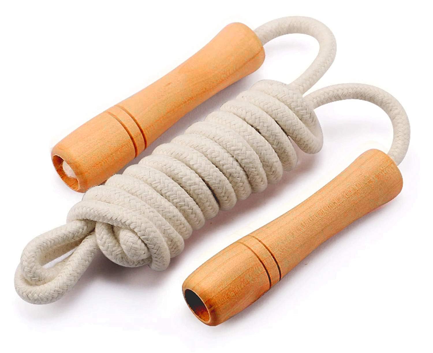 Wooden Jumping Skipping Rope | Unisex | Brown Handle | White Rope | Exercise & Fitness & Workout |