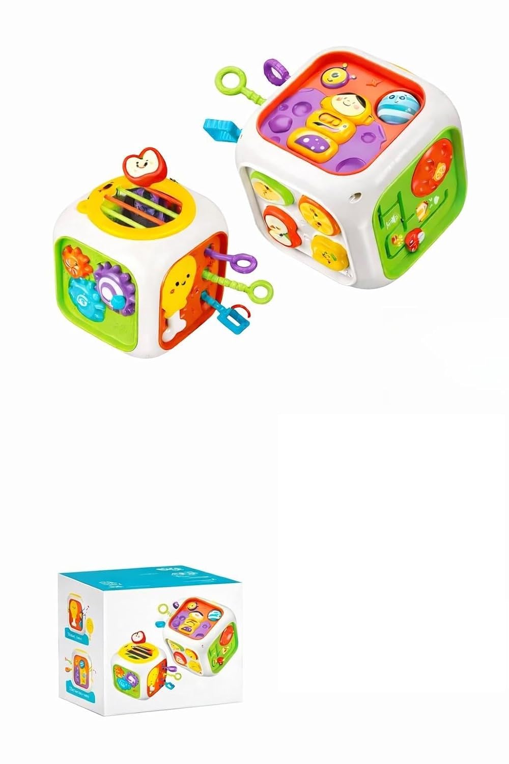 ToyTastic Baby Activity Cube Toy, 6-in-1 Montessori Learning Cube for Toddlers, Sensory Busy Board with Gears, Beads, Shape Sorter & Educational Developmental Toy for Infants 12+ Months