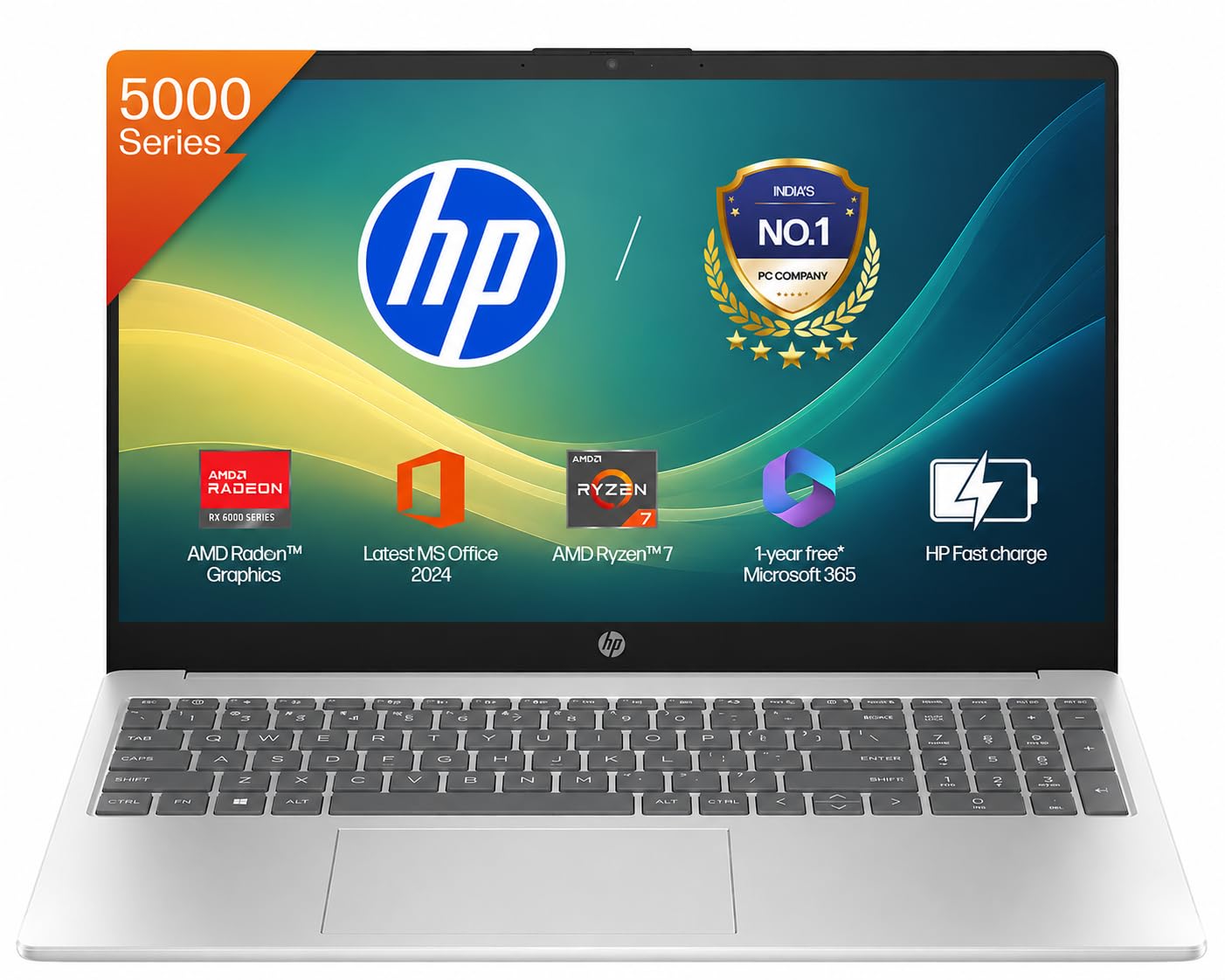 HP 15 Laptop | AMD Ryzen 7 5825U |16GB DDR4 RAM | 512GB SSD |15.6″ (39.6 cm) FHD Display |AMD Radeon Graphics| Backlit KB | FHD Camera| Win 11| MS Office 2024 + M365*(1-Yr) | Silver |1.59kg |fc0533AU