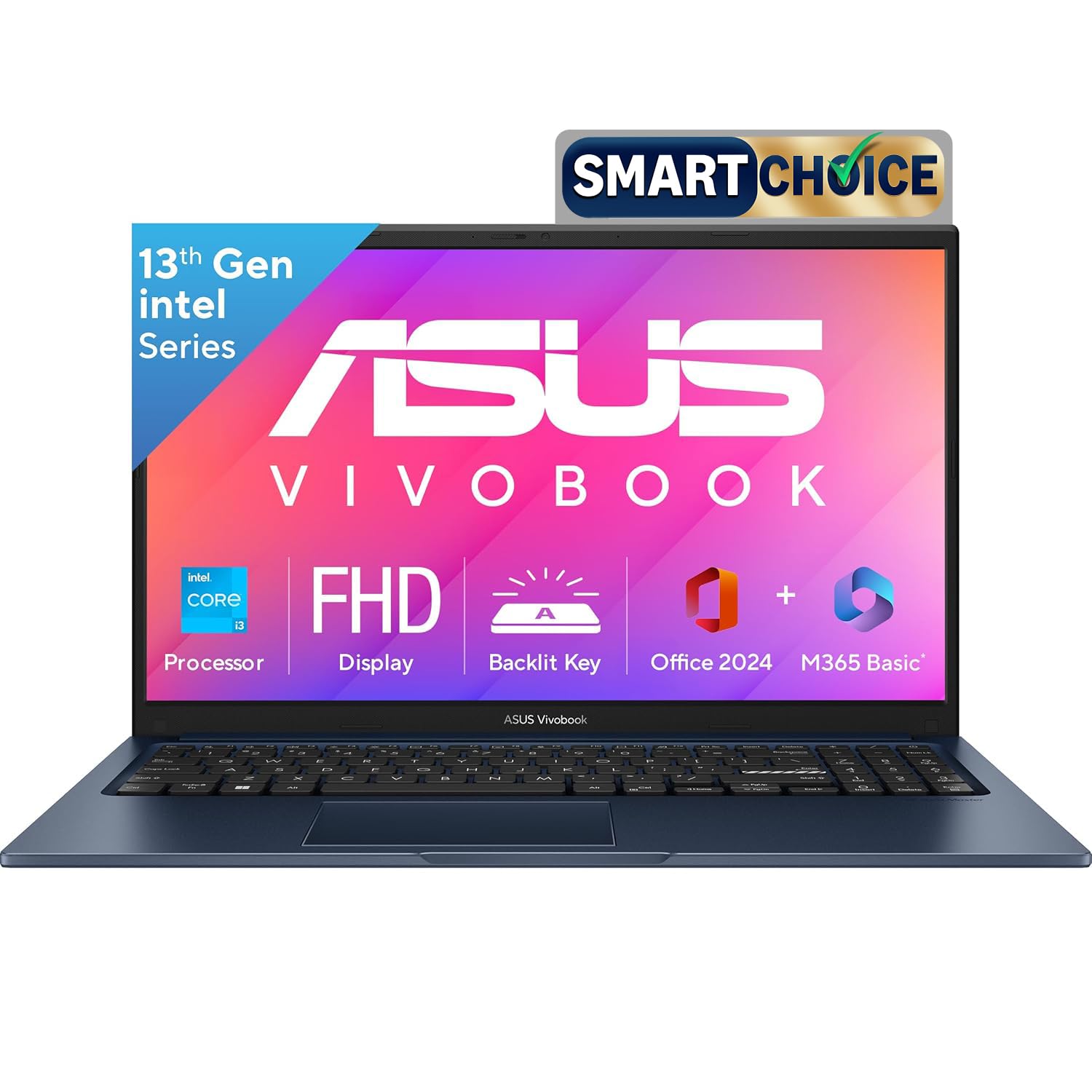 ASUS Vivobook 15, Smartchoice,Intel Core i3 13th Gen 1315U, 12GB RAM, 512GB SSD, FHD 15.6″, Win 11, Office 2024, Quiet Blue, 1.7Kg, X1504VA-BQ332WS, Intel UHD iGPU, M365 Basic (1Year)*, 42Whrs Laptop