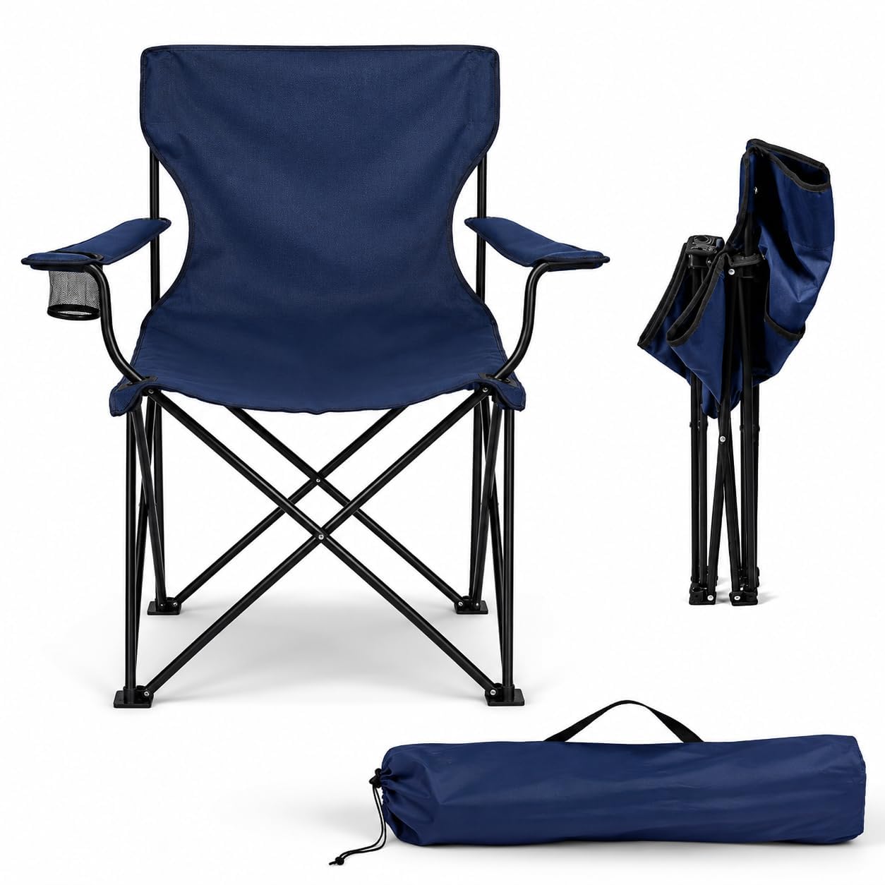Camping Chair Foldable | Portable Folding Chair for Outdoor, Travel, Picnic & Fishing | Lightweight Camping Chair with Armrest & Carry Bag for Home, Balcony, Garden (Navy Blue)