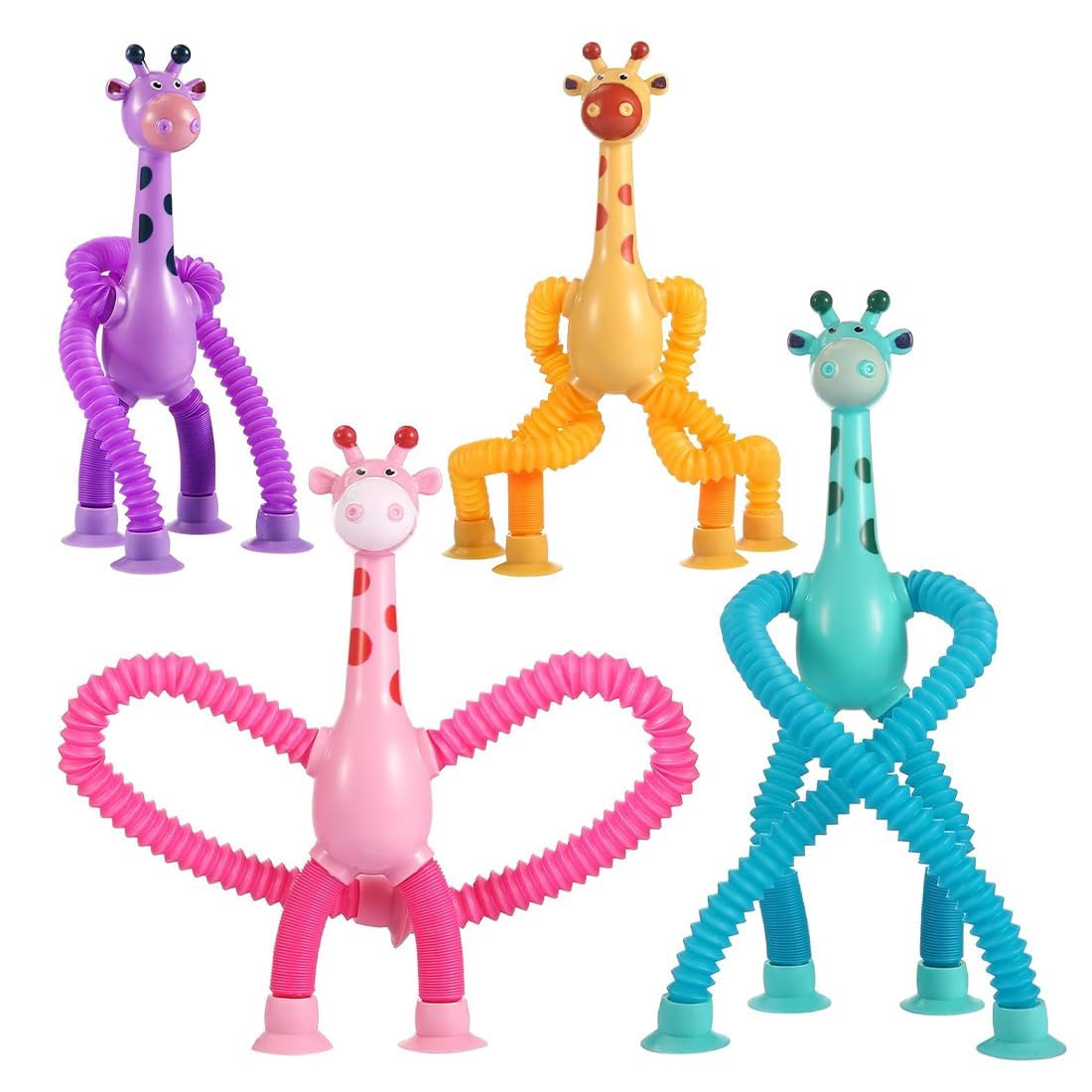 Wembley Telescopic Suction Toy for Kids| Fidget Toy for Kids| Set of Flexible Giraffes| Compact Travel Toys for 2 Years| Non-Toxic Baby Toys with LED Lights| with Suction Cups (Pack of 1)