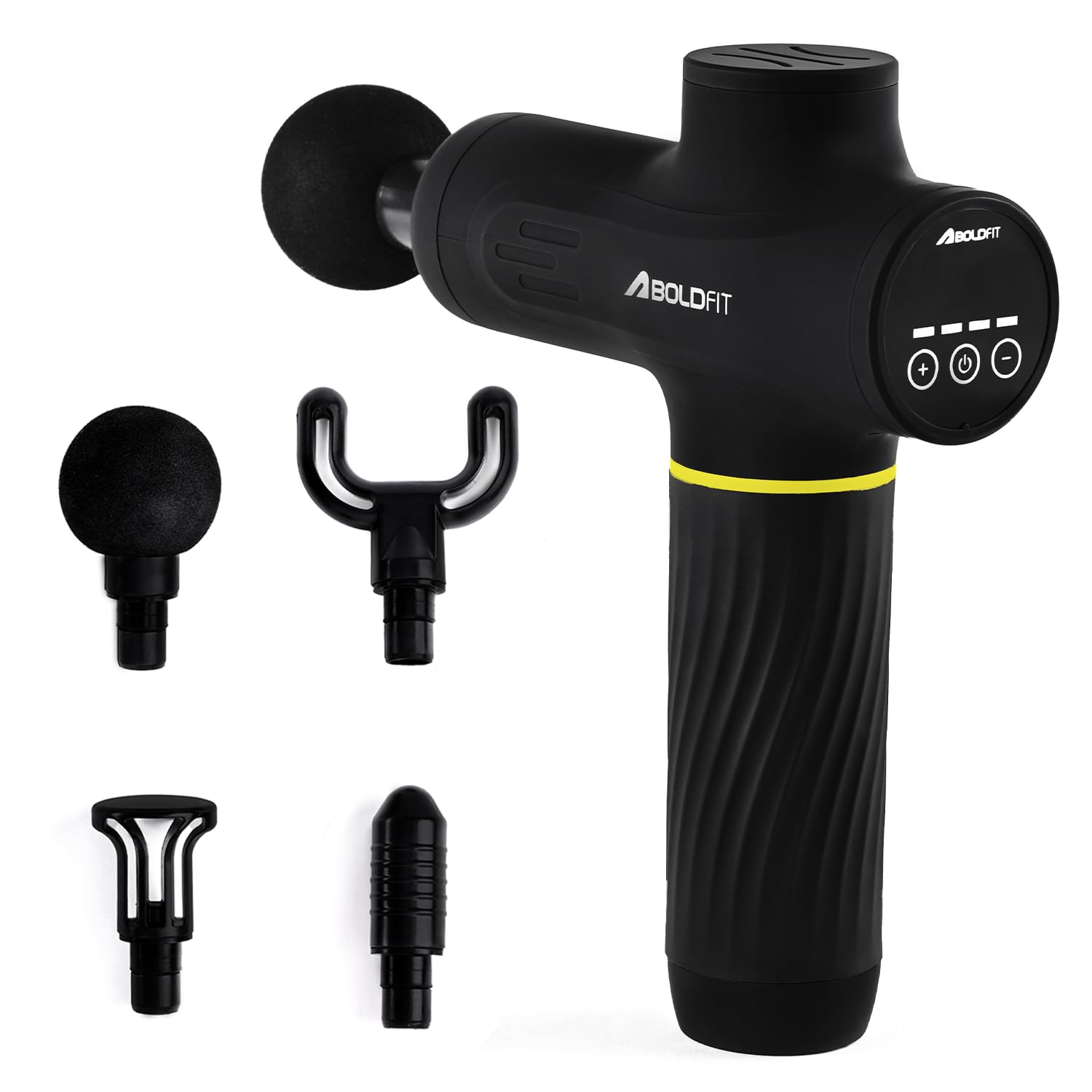 Boldfit Massage Gun for Full Body Pain Relief Heavy Duty Deep Tissue Massager with 4 Pro Heads 6 Speed Levels Digital Display Type-C Charging With 4000mAh Battery for Men & Women BoldGun Turbo, Black