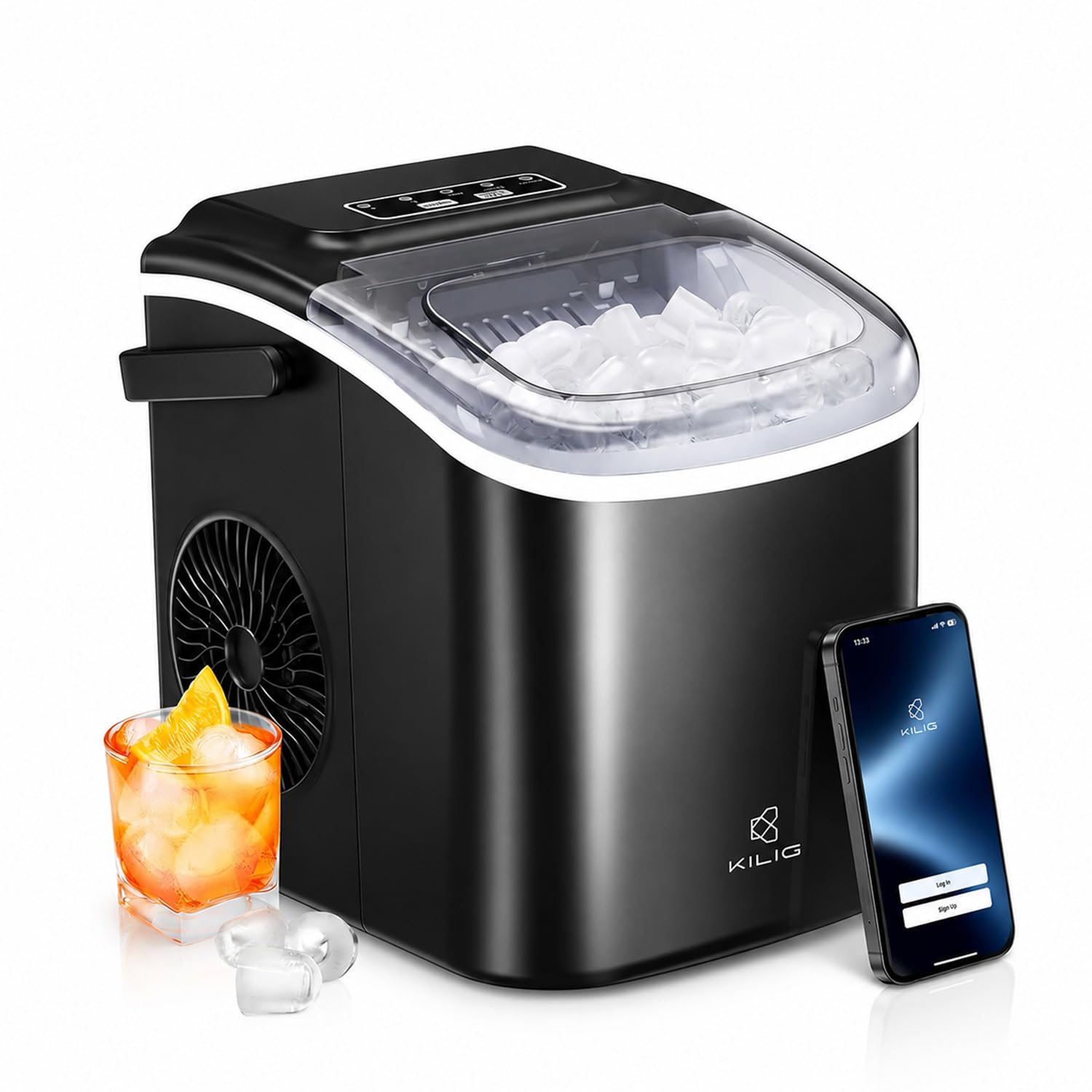 KILIG H01BS WiFi Ice Maker, 12kg/24Hr, 9 Cubes 6-10 Min, Self-Clean