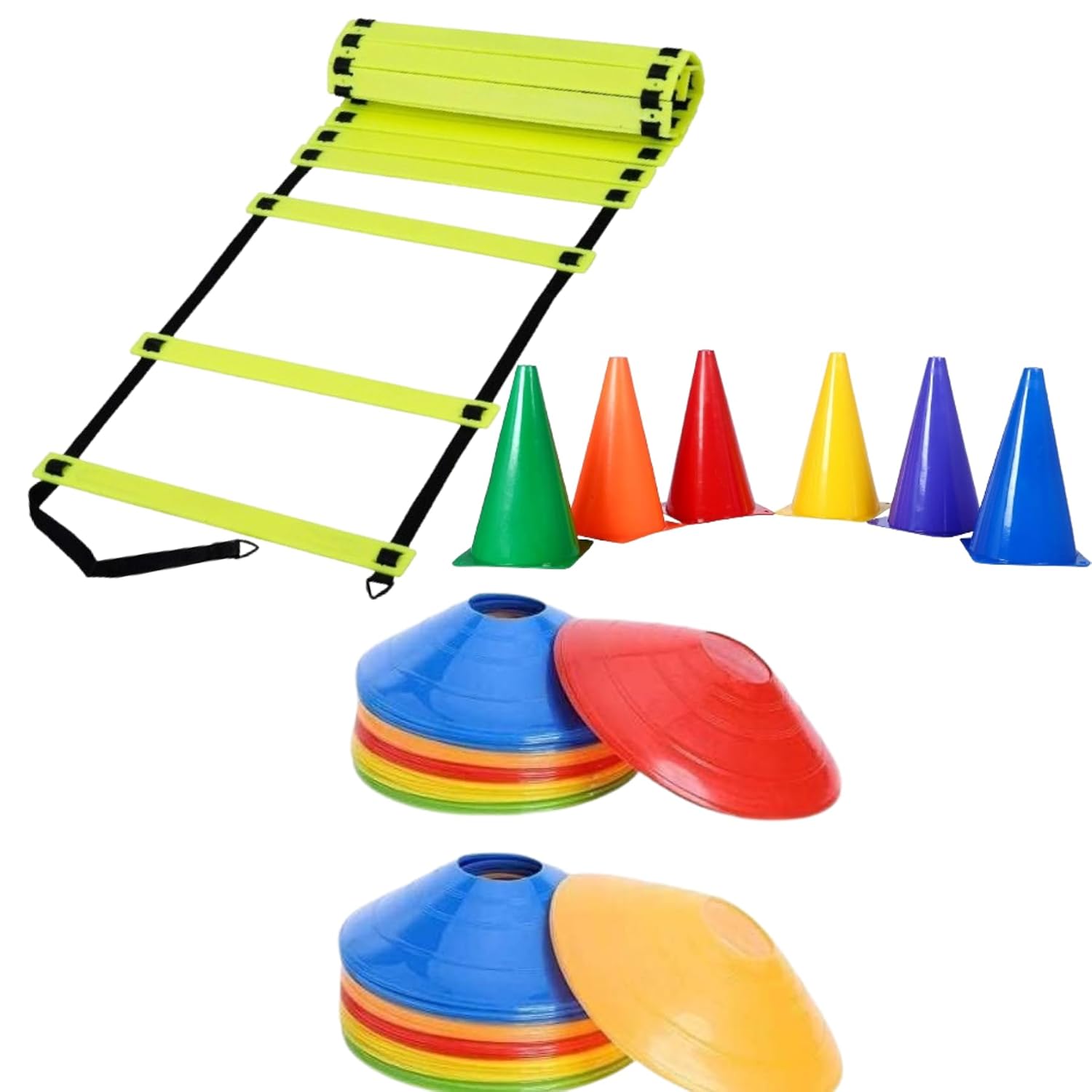 Sports Agility Training Kit: 4m Ladder, 10 Saucer Cones, 6 x 6-inch Cones – Complete Football & Fitness Equipment Set