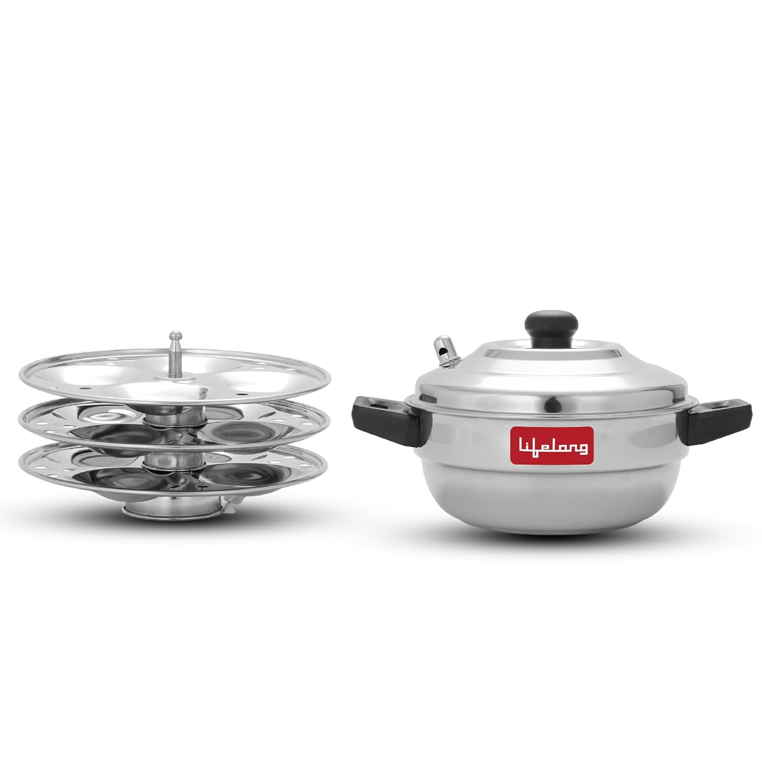 Lifelong Idli Cooker 3 Plate | 12 idlis | Stainless Steel Idli Cooker, Induction and Gas Stove Compatible Idli Maker 5415 Cubic Centimeter (LLIDCKR03, Steel Silver)