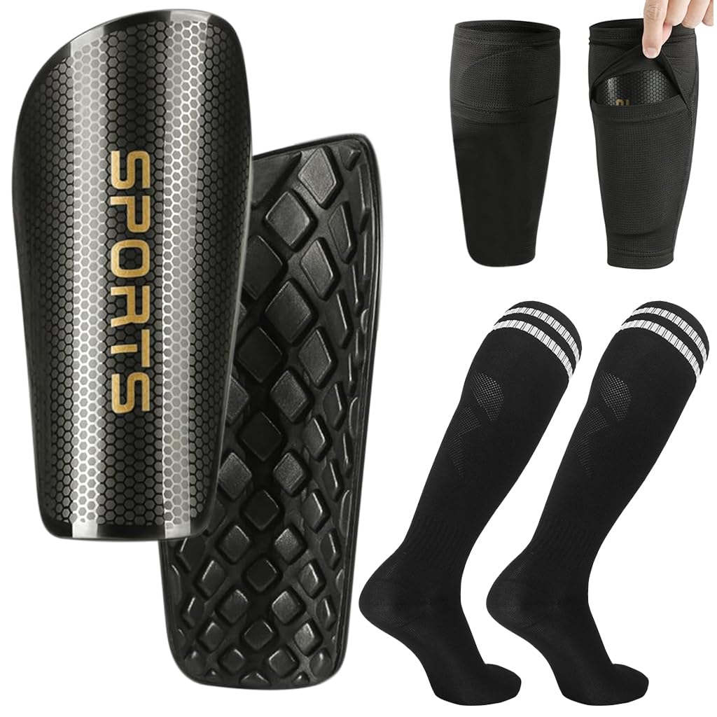PROBEROS Football Shin Guards Set with Sleeve and High Compression Socks