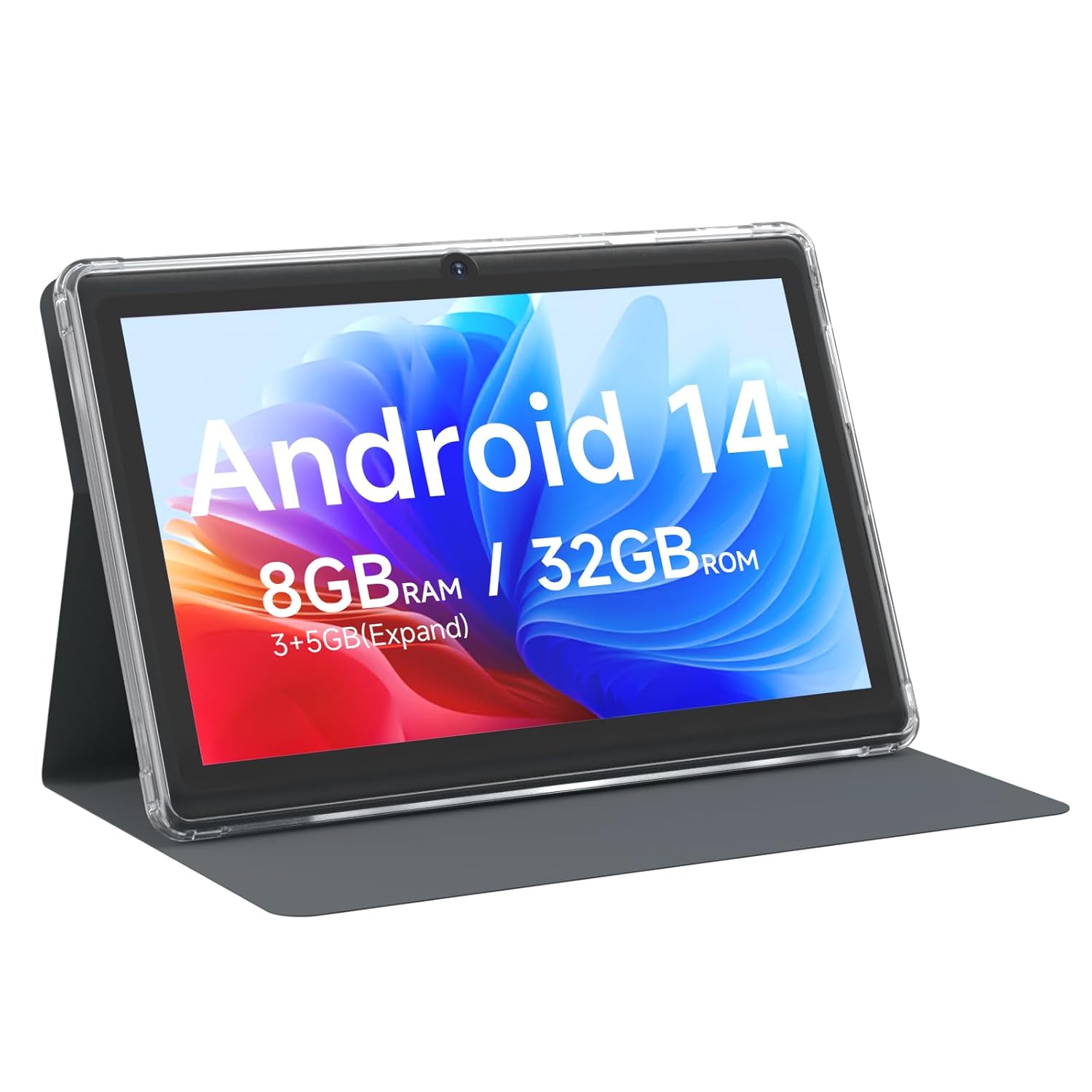 Android 14 7″ Tablet with Case, 8GB RAM, 32GB ROM, 1TB Expansion, Quad-Core Processor, Tablet PC, 1024×600 IPS Screen, Dual Camera, 3000mAh Battery, Bluetooth, WiFi, GMS