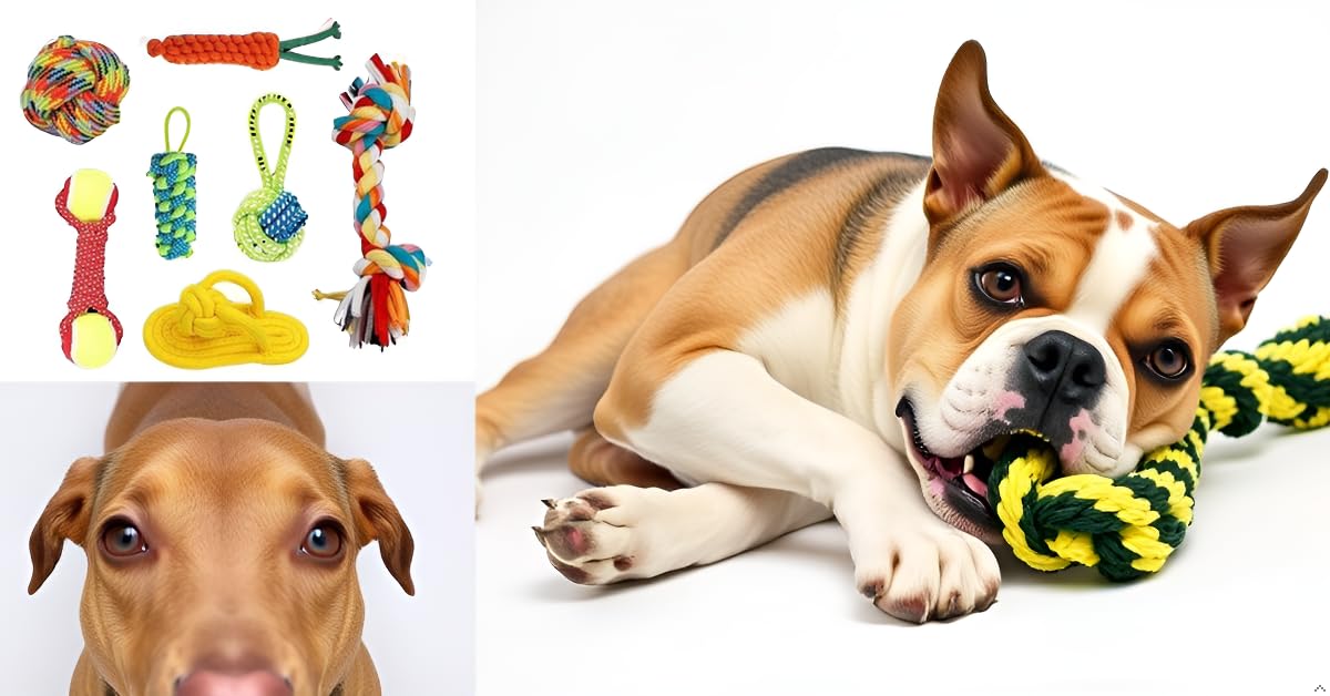 Dog Rope Toys for Large and Medium Aggressive Chewers | Tough Natural Cotton Chew Tug Rope with Easy-Hold Handle | Indestructible Dog Chew Toy for Dogs