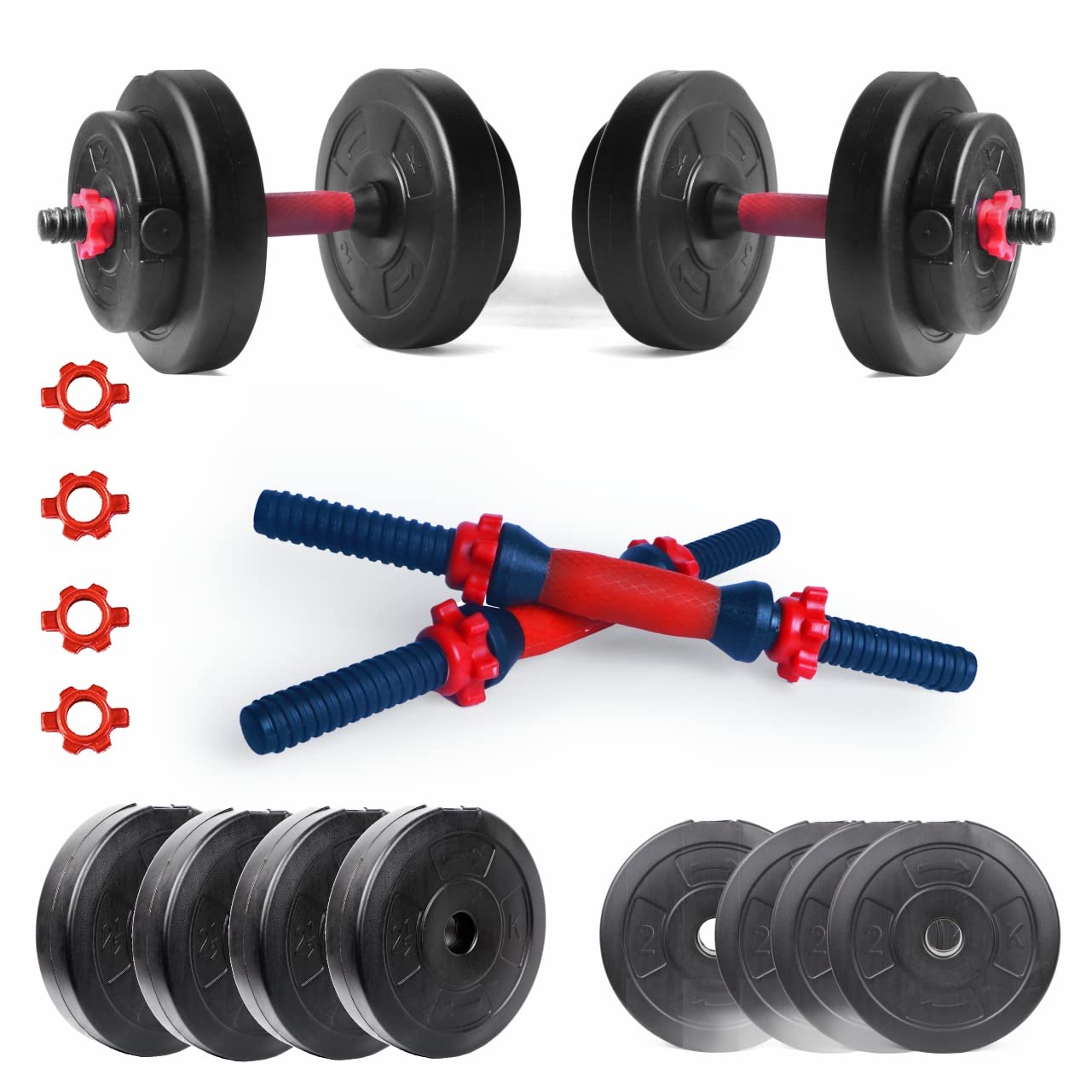 ARTINO Adjustable Dumbbell (16 kg – 3kg x 4 & 1kg x 4), Black PVC Dumbbell Plates, Home Gym Combo, Exercise & Fitness Sets
