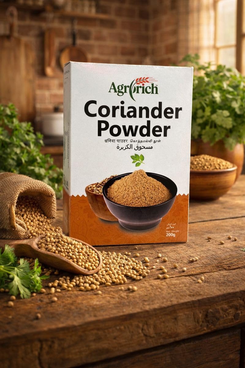 AGRORICH Coriander Powder | 100% Pure & Natural Dhania Powder | Fresh Aroma, Mild Sweet Flavor & Authentic Taste | Finely Ground from Coriander Seeds | Ideal for Curries & Masalas