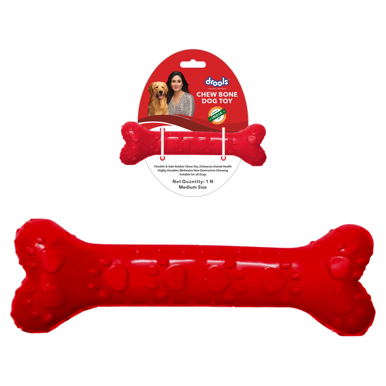 Drools Non-Toxic Rubber Dog Chew Bone Toy (Medium – 12.7 cm) | Red | Durable Chewing | Promotes Dental Health | Long-Lasting | Aids Weight Management