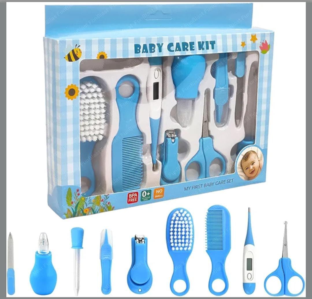 Hunaysa Manicure Grooming Kit for New Born Baby | 10 in 1 Healthcare Accessories Set to Keep Infants & Toddlers Clean | Perfect Nursery Gift with Hair, Nail, Ear Grooming Tools for Kids (Blue Color)
