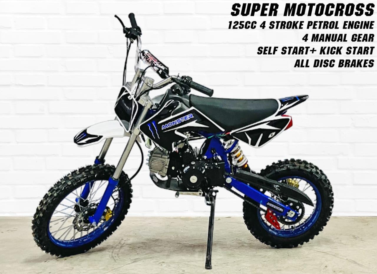 Gigaglitz New Super Motocross 125cc Adult Dirt Bike – Best Off-Road Vehicle, Affordable and Budget Friendly Motorcycle, Wheel Base : 1180 mm, Multi-Colour