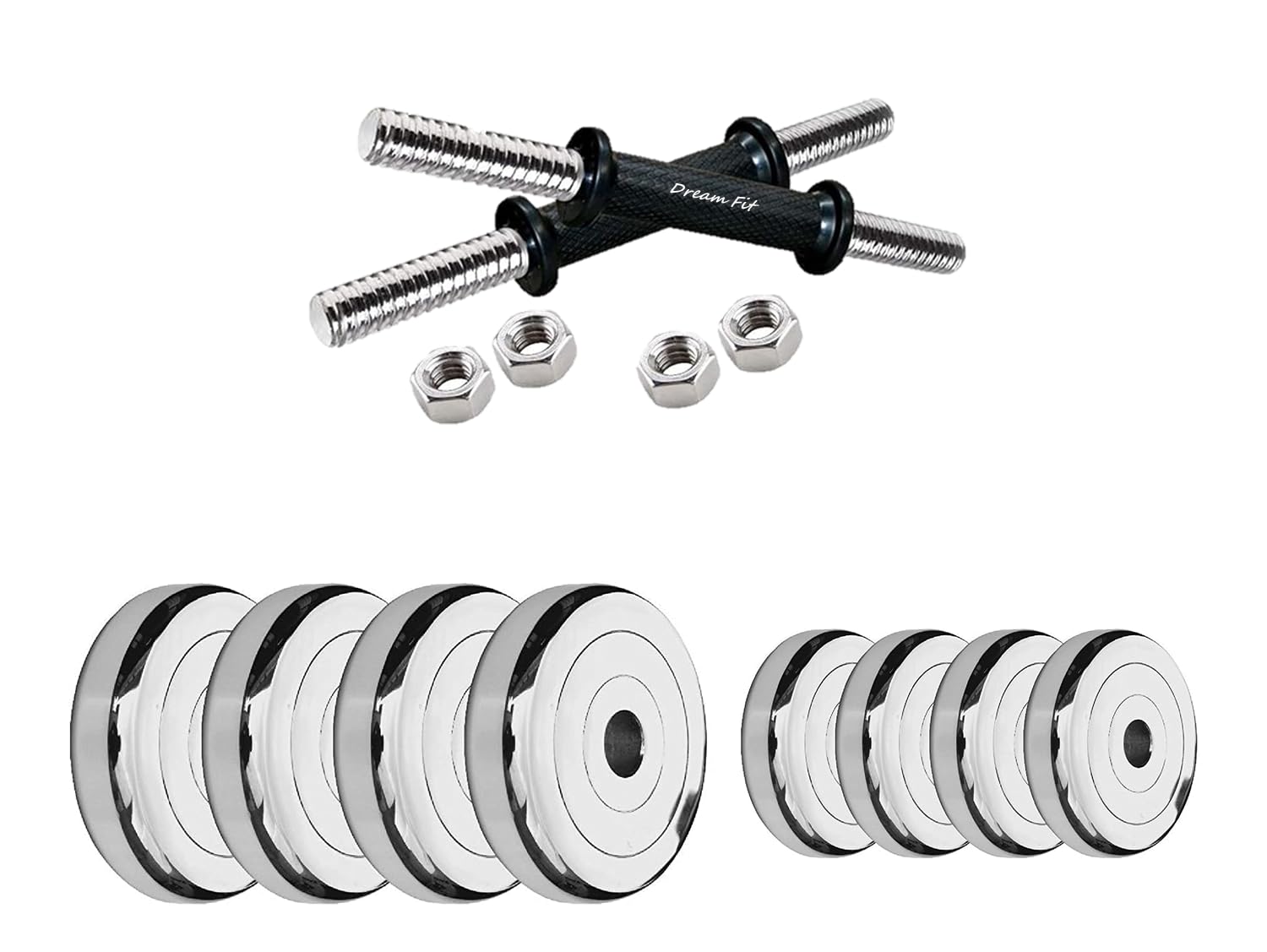 DREAM FIT Steel Adjustable Weight Dumbbells Set 20Kg for home gym with pair of dumbbell rods and Steel weight plates (20Kg (3Kg x 4 + 2Kg x 4))