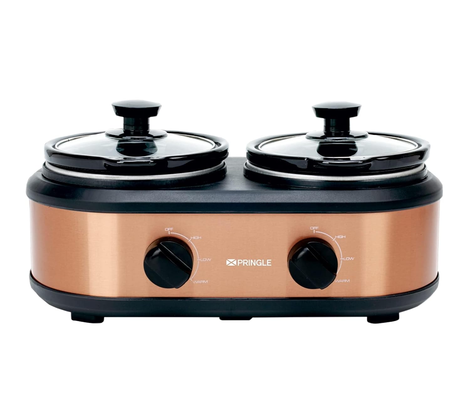 Pringle Electric Slow Cooker 2.5L (1.25L x 2 Pots) | Ceramic Pots with Glass Lids | Slow Cooking & Warming | Multi-Pot Buffet Server | FW1807 | Copper Finish | 1 Yr onsite Warranty