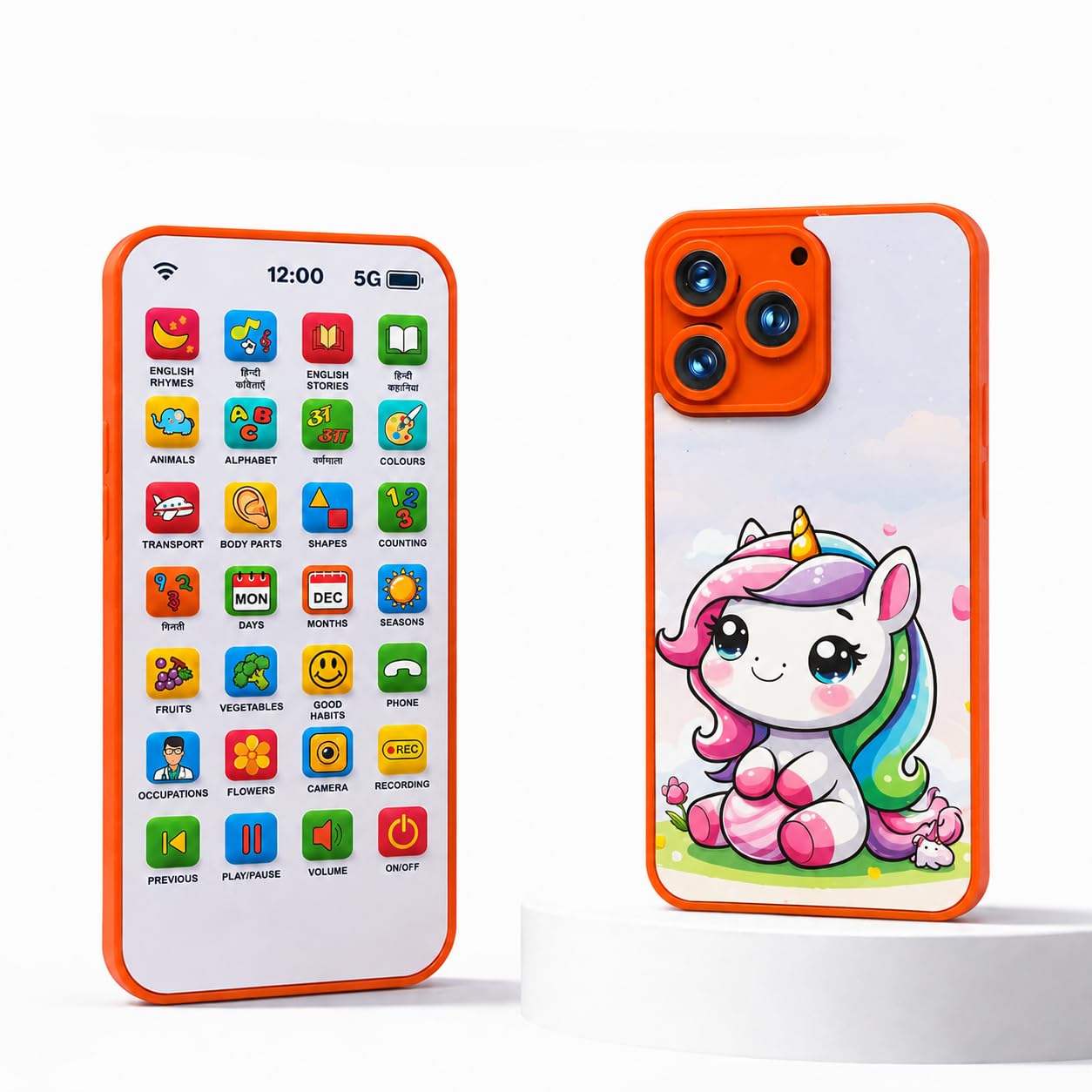 Wishkey Edu Phone for Kids Unicorn Theme 28 Functions Rechargeable USB Cable Not Included Learning Mobile Toy with 22 Features English & Hindi Language Toddler Learning Phone for Boys & Girls Age 2+