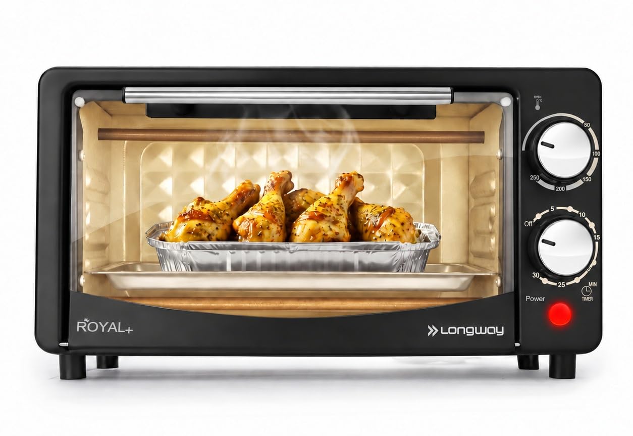 Longway Royal OTG 12 Ltr Oven Toaster Griller with Heating Modes | Temperature Timer Control for Baking Pizza, Cake, Grilling Chicken & Toasting Bread|2 Years Warranty (1000 W, Black)