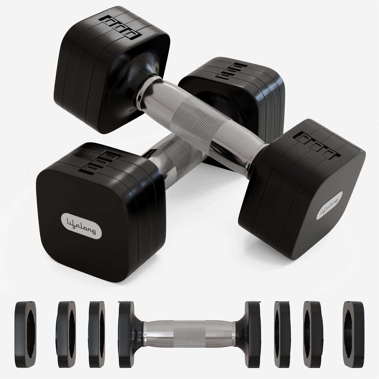 Lifelong Adjustable Metal Dumbbell Pair (2–5 kg Each, Black) – Quick Change Weights With Anti-Slip Handle For Home Workouts