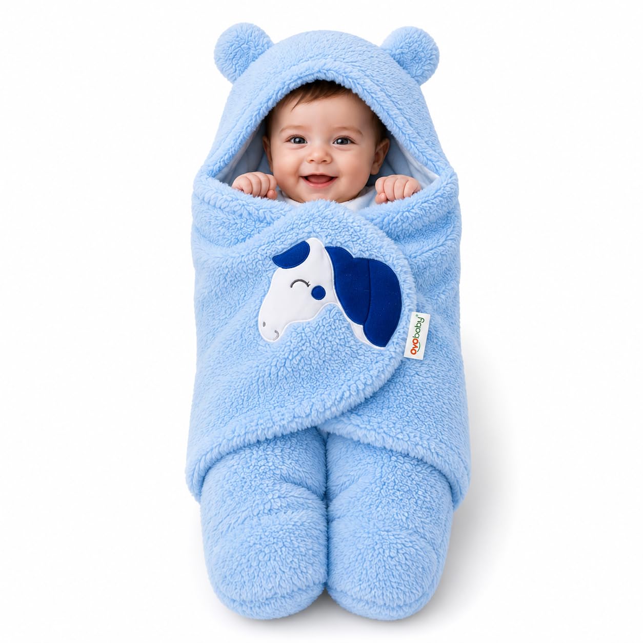OYO BABY Hooded Swaddle Blanket for Newborns | Super Soft Flannel Wearable Sleeping Bag Wrap | Warm, Cozy & Breathable | Easy Wrap Design | 0–6 Months (72×68 cm) | Unicorn Blue