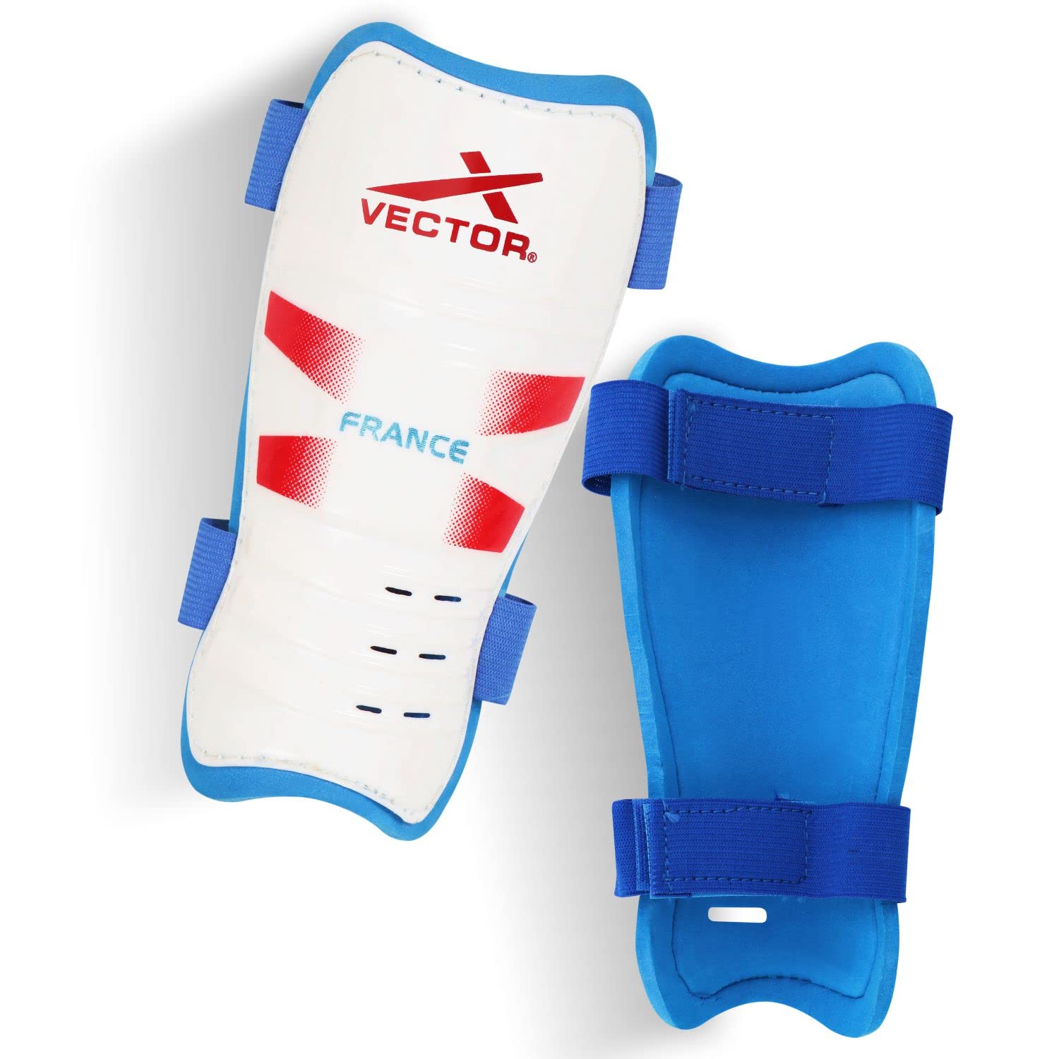 Vector X France Football Shin Guard with Adjustable Velcro Strap (L, France)
