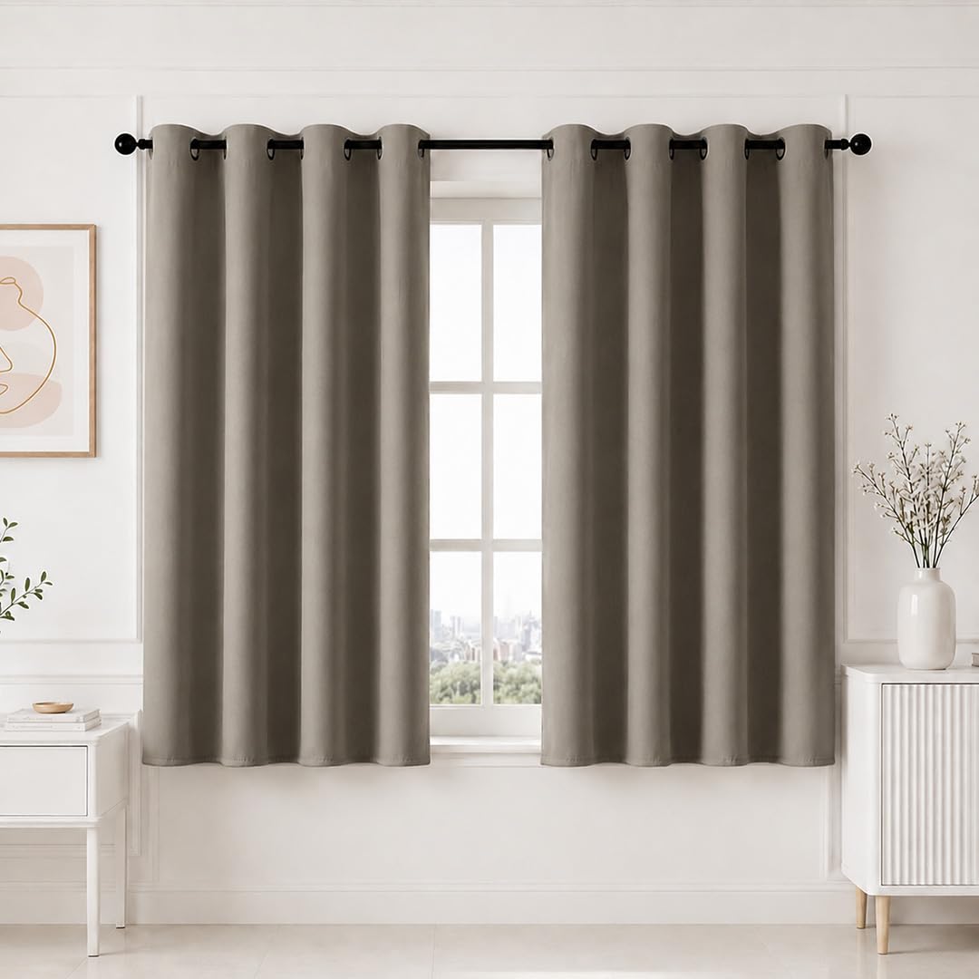 HOMEMONDE Premium Blackout Curtains Window 5 Feet – True Room Darkening Heavy Curtain 1 Piece, Thermal Insulation & Noise Reduced Drapes 60 Inches Long – (Urban Ash, 152 x 118 CM)