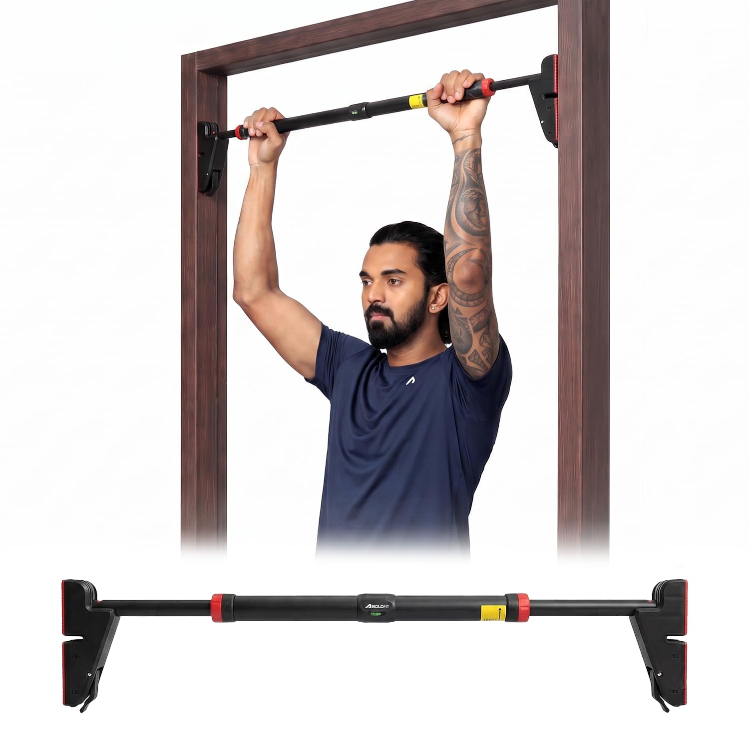 Boldfit Pull Up Bar Door for Home Workout (300Kg) – Gym Equipment for Home Workout | Adjustable Door Way Chin Up Bar for Home Workout for Kids & Adults | PullUp Bar for Men & Women | Anti-Skid Grip (76-115 CM)
