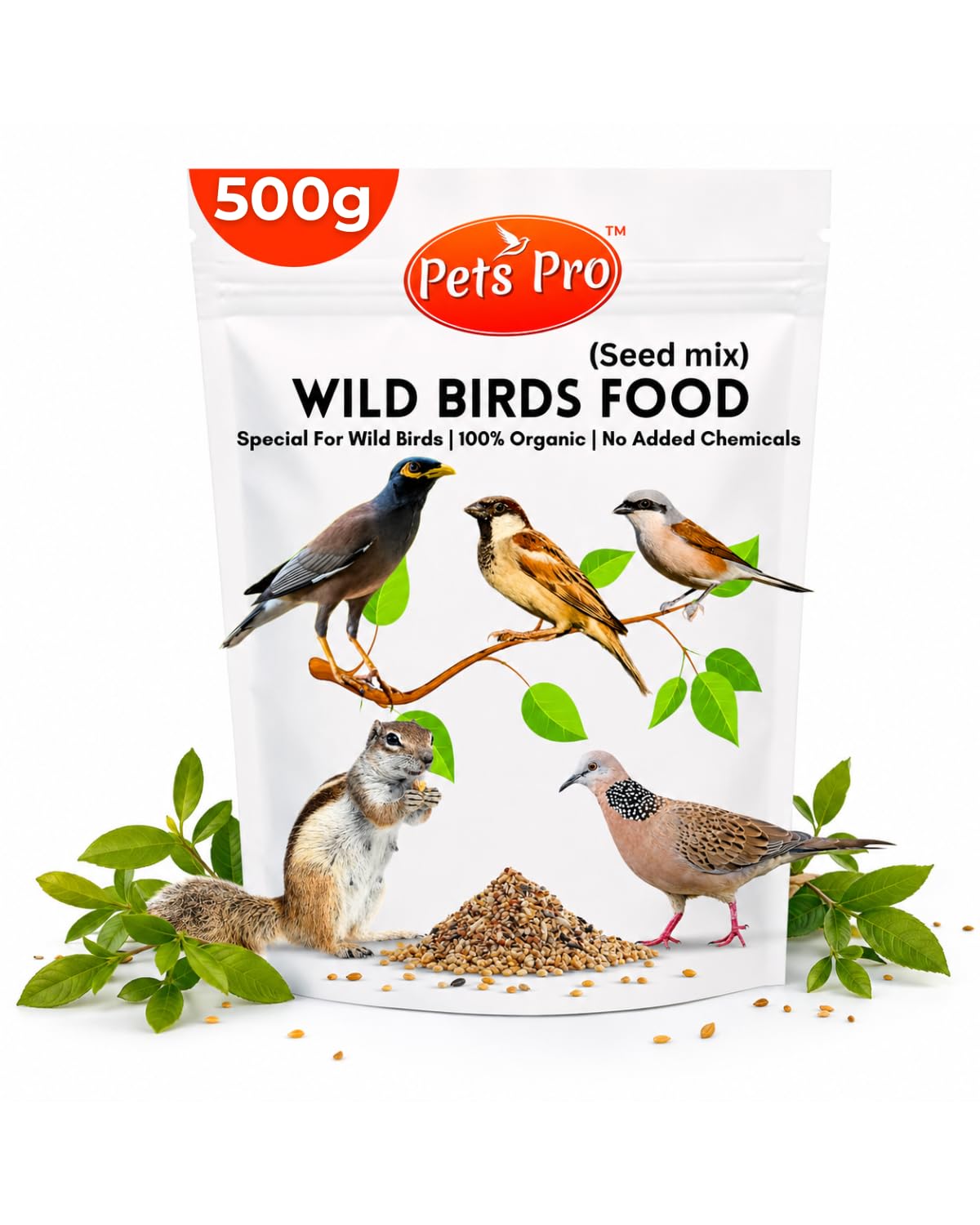 Wild Bird Food 500Gm for Outdoor Birds Like Sparrow, Maina, Parakeet, Finch & Pigeons | Natural Bird Feed for Feeders | Use This Seed Mix to Feed Wild Birds Daily | All Life Stages