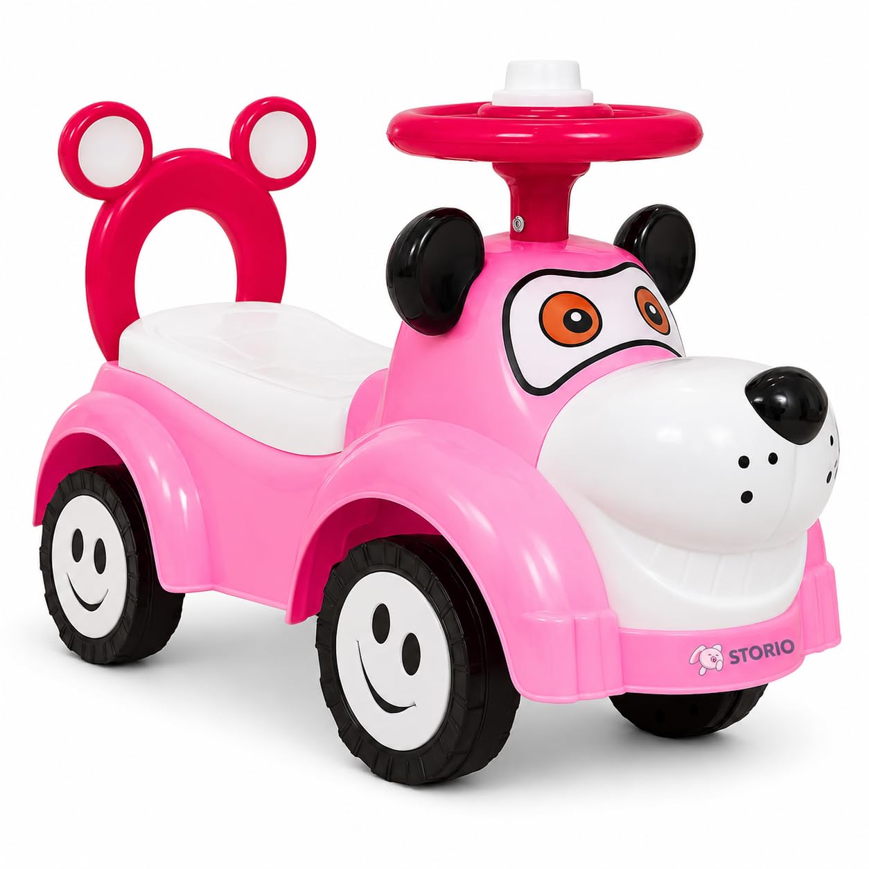 Storio Kuku Ride-On Push Car for Toddlers – Pink Toy Car for Girls, 1–3 Years, Easy Grip Steering