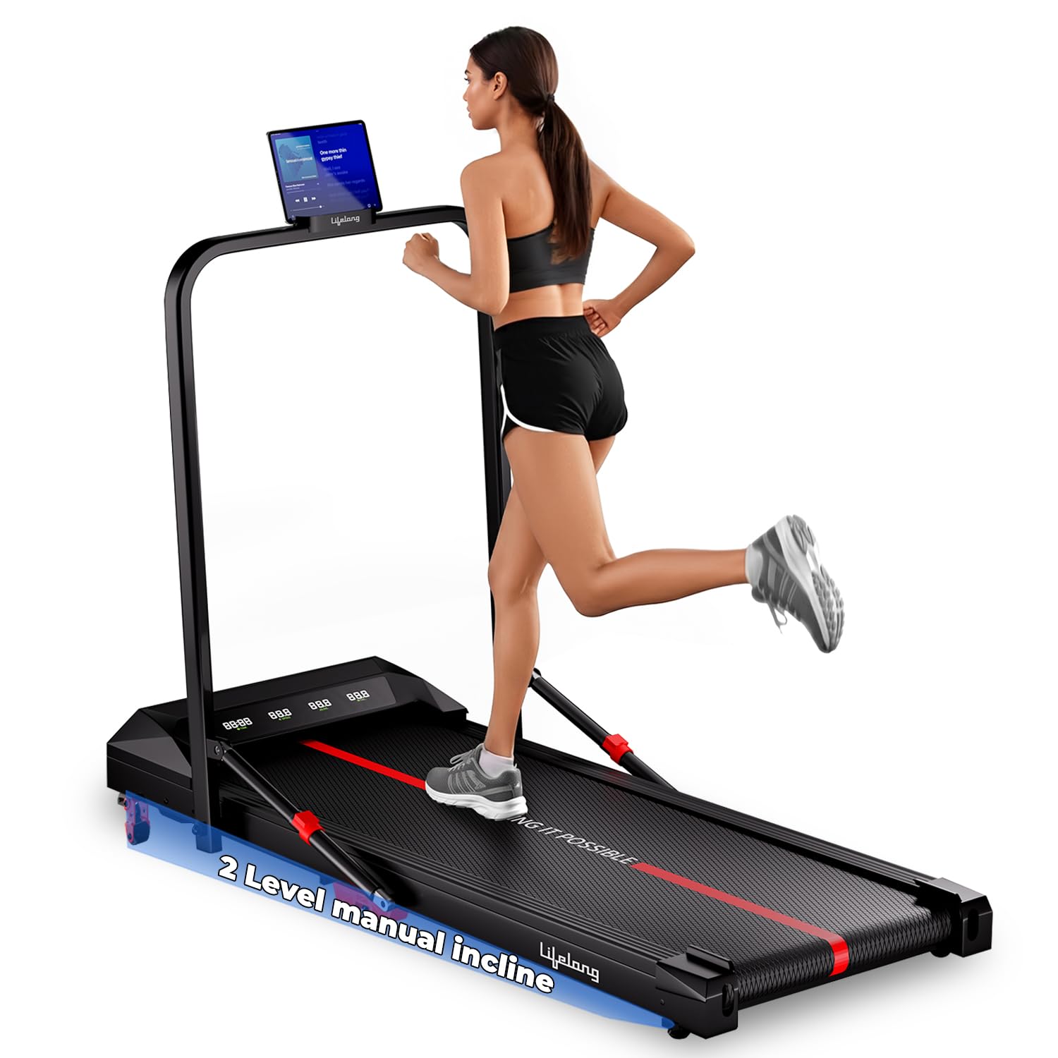 Lifelong 4.5HP Walking Pad Treadmill with LED Display, Under Desk Foldable Design, 100 kg Capacity, Jet Black