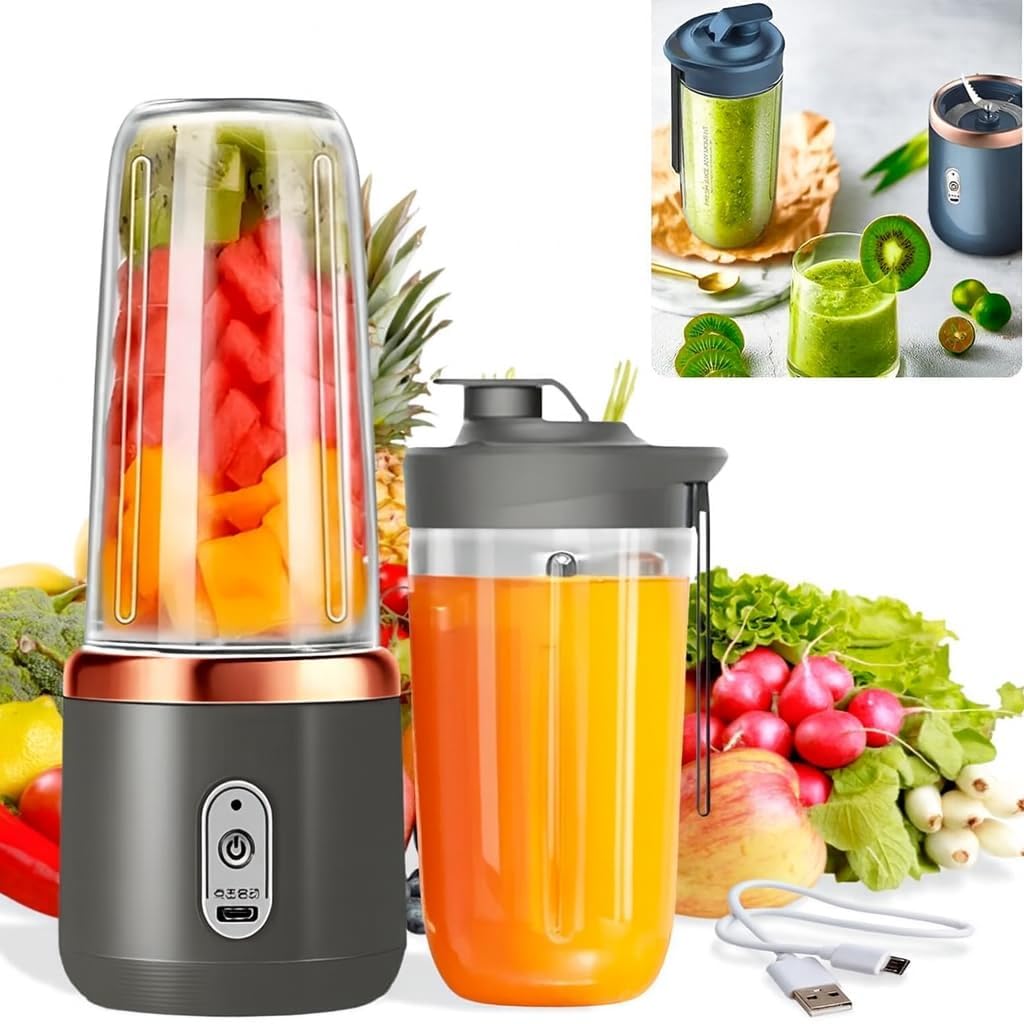 Blender Mixer Portable Juicer for Home | Mini Blender for Smoothies & Juices | 2-Jar Capacity (400ml*2) | 40 Watts Fruit Mixers 1500 Mah USB Rechargeable Battery | Auto Stop 40 Seconds |