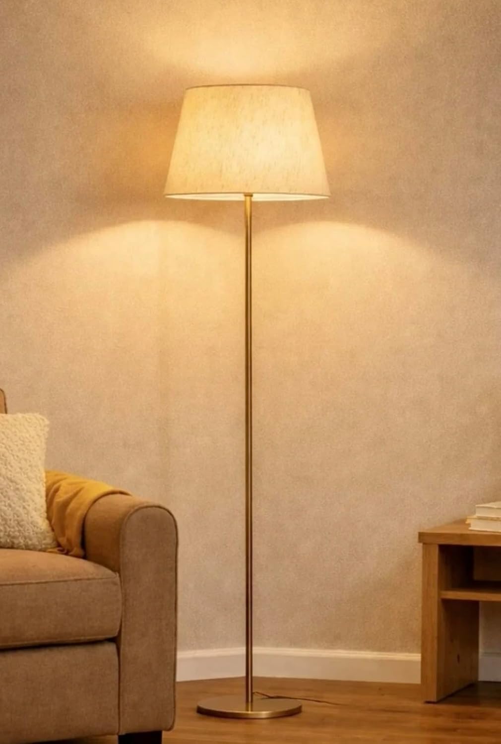ILLUMINE Furniture Golden Floor Lamp Standing Modern Lamp Shade for Living Room Corner, Home, Hotel, Office 12 Inches, 4Ft Height (Gold)